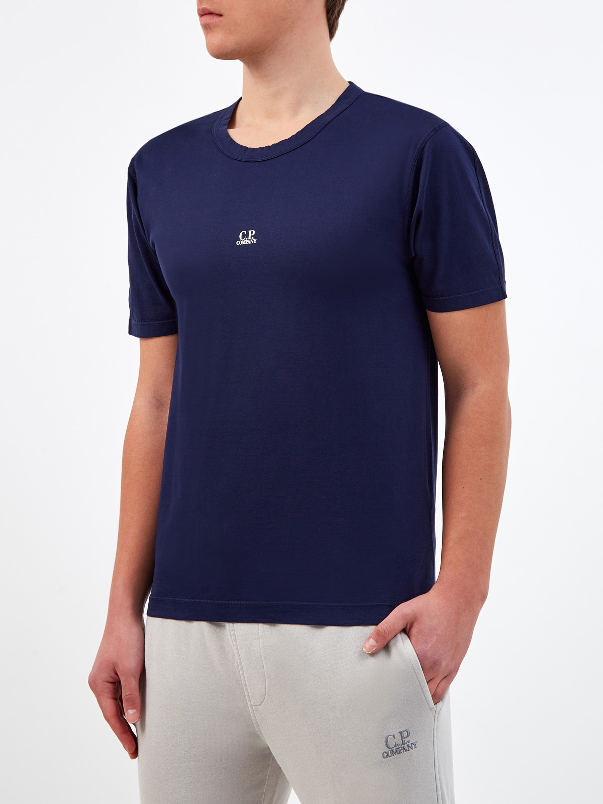 Однотонная футболка из хлопка джерси с логотипом C.P.COMPANY, цвет синий, размер 46;48;50;52;54;56 - фото 3