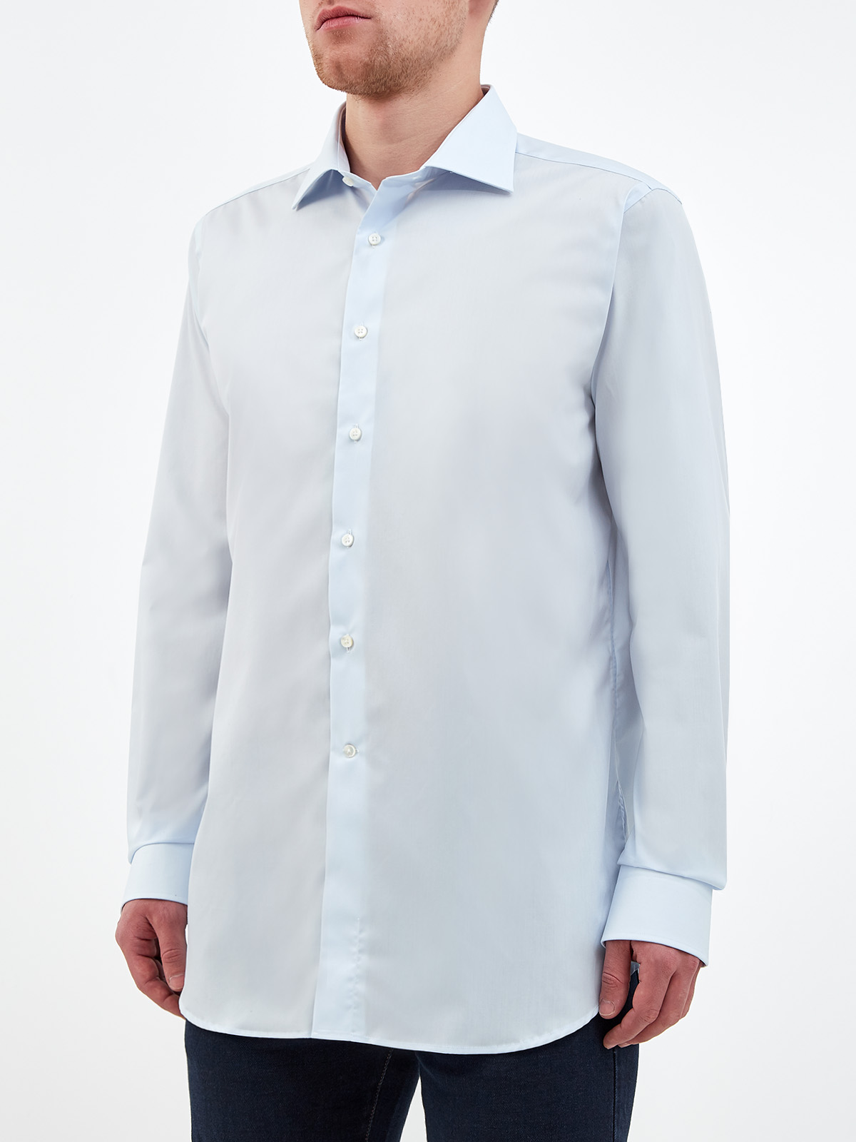 Однотонная рубашка из гладкого хлопка Impeccabile CANALI, цвет голубой, размер 52;54;56;58;60;62 - фото 3