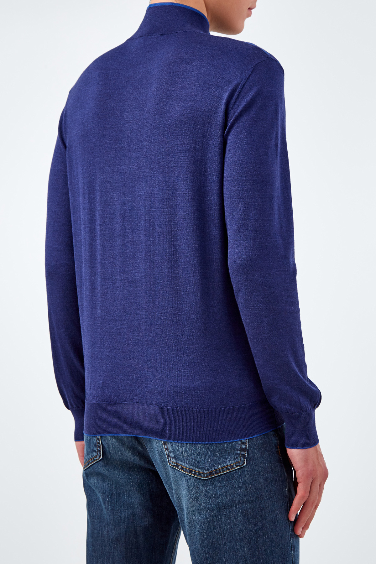 Джемпер из шерсти и шелка с фактурным ромбическим узором BERTOLO CASHMERE, цвет синий, размер 46;56;48 - фото 4