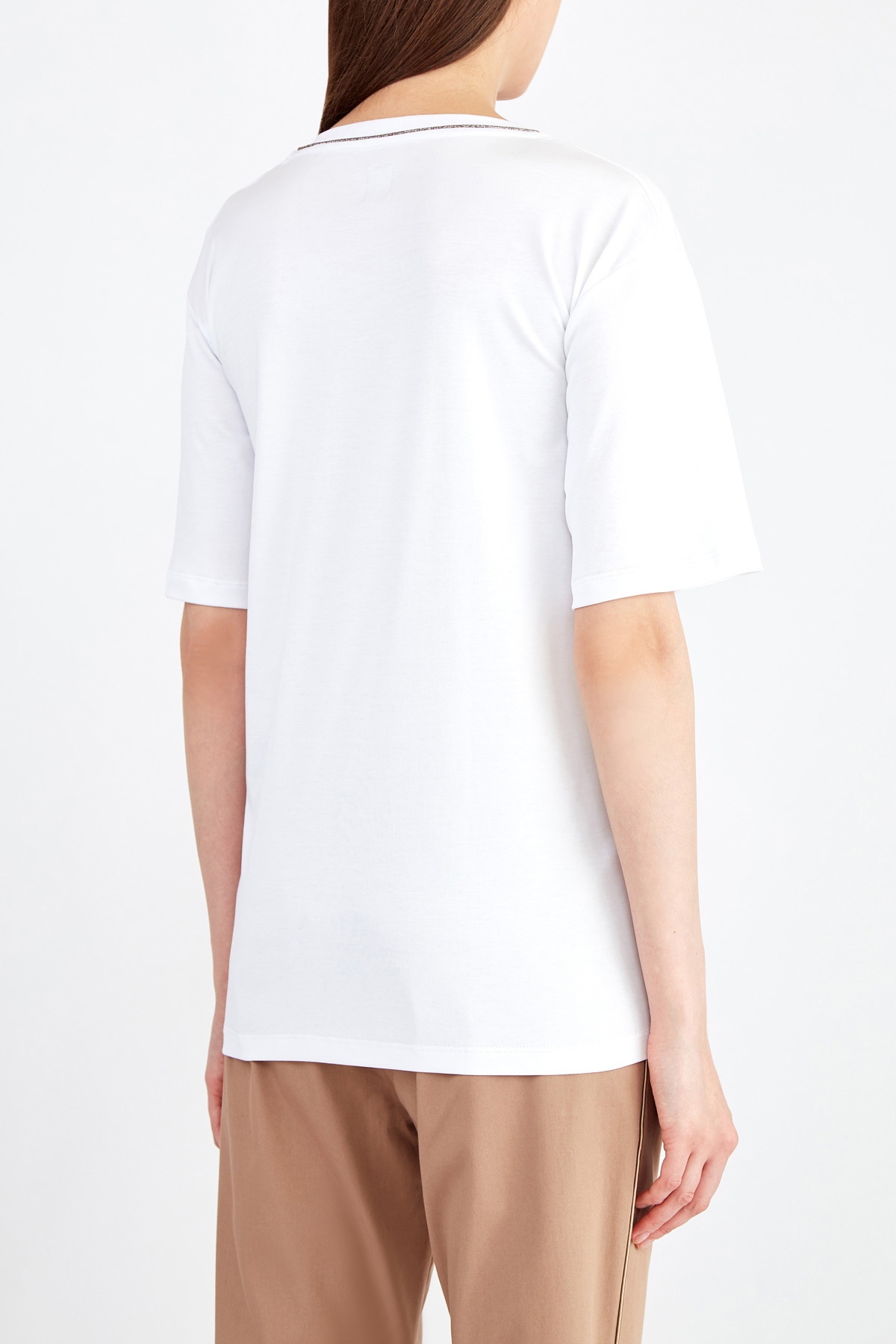 Свободная футболка с отделкой мерцающей тесьмой и карманом ELEVENTY, цвет белый, размер 44;46;48;42 - фото 4