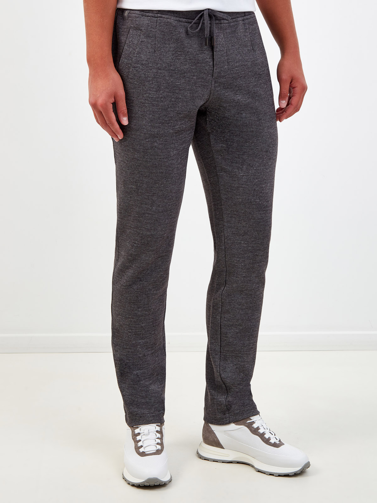 Спортивные брюки из шерсти и хлопка с поясом на кулиске CAPOBIANCO, цвет серый, размер 48;50;52;54 - фото 3