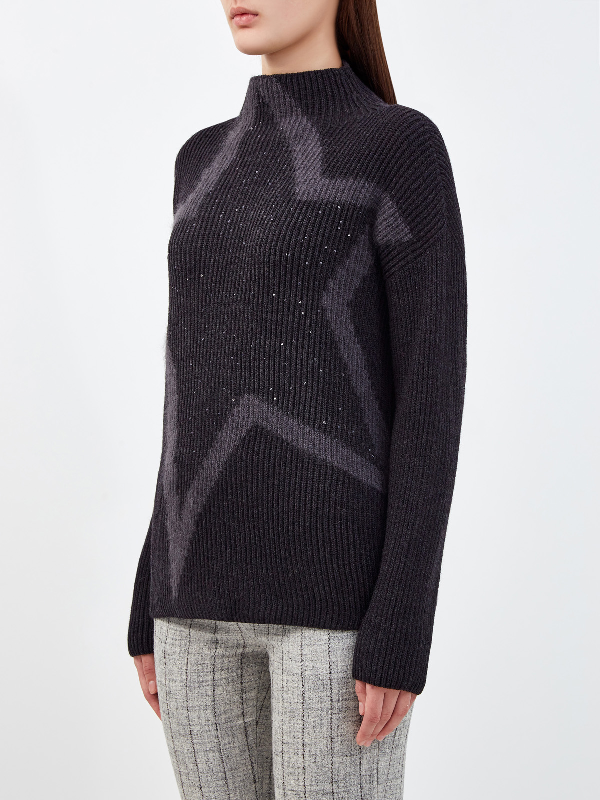Пуловер из шерсти и шелка с вплетенными пайетками LORENA ANTONIAZZI, цвет черный, размер 40;42;44;46 - фото 3