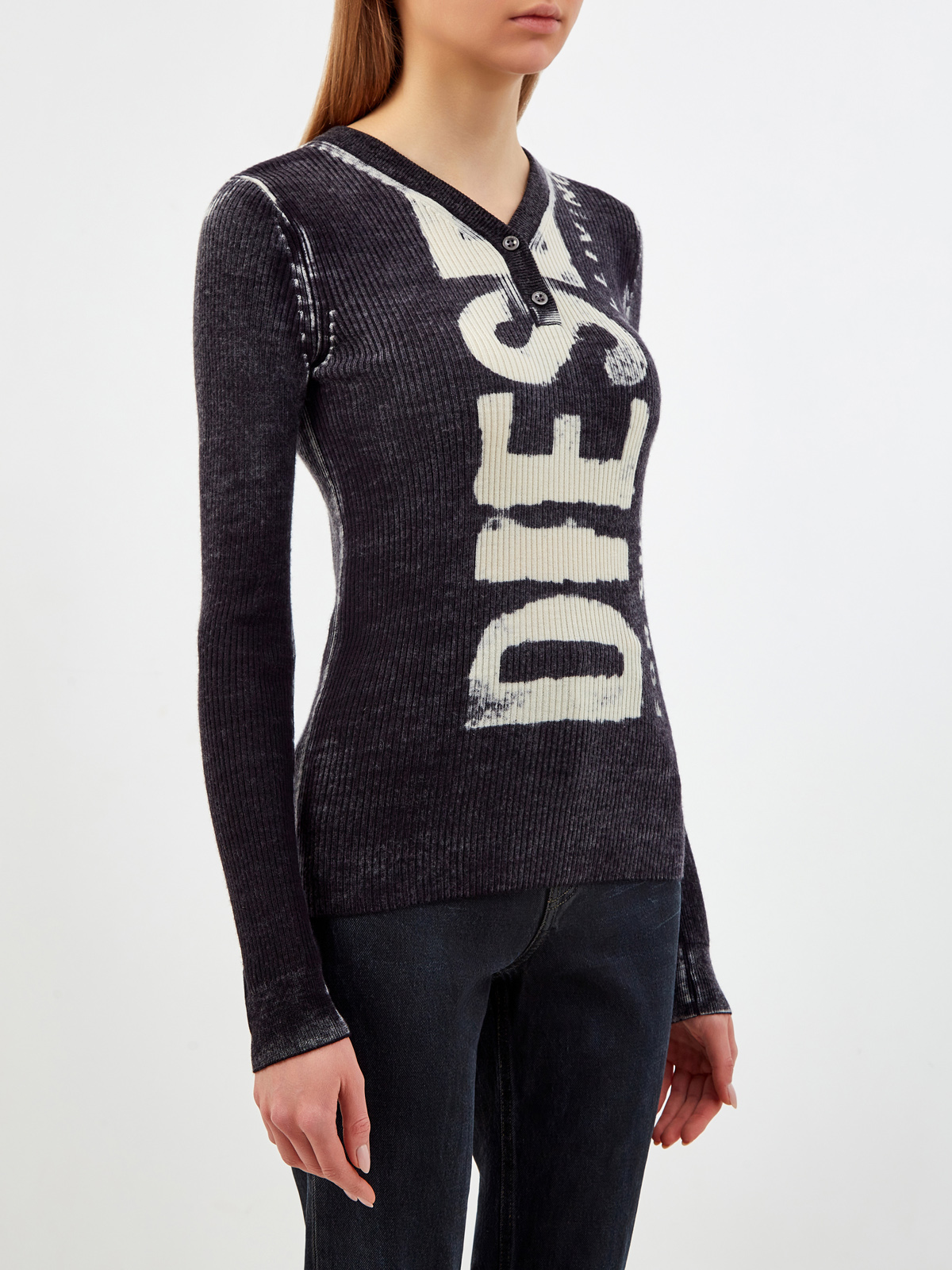 Пуловер M-Arita из тонкой эластичной шерсти с макро-принтом DIESEL, цвет серый, размер L - фото 3