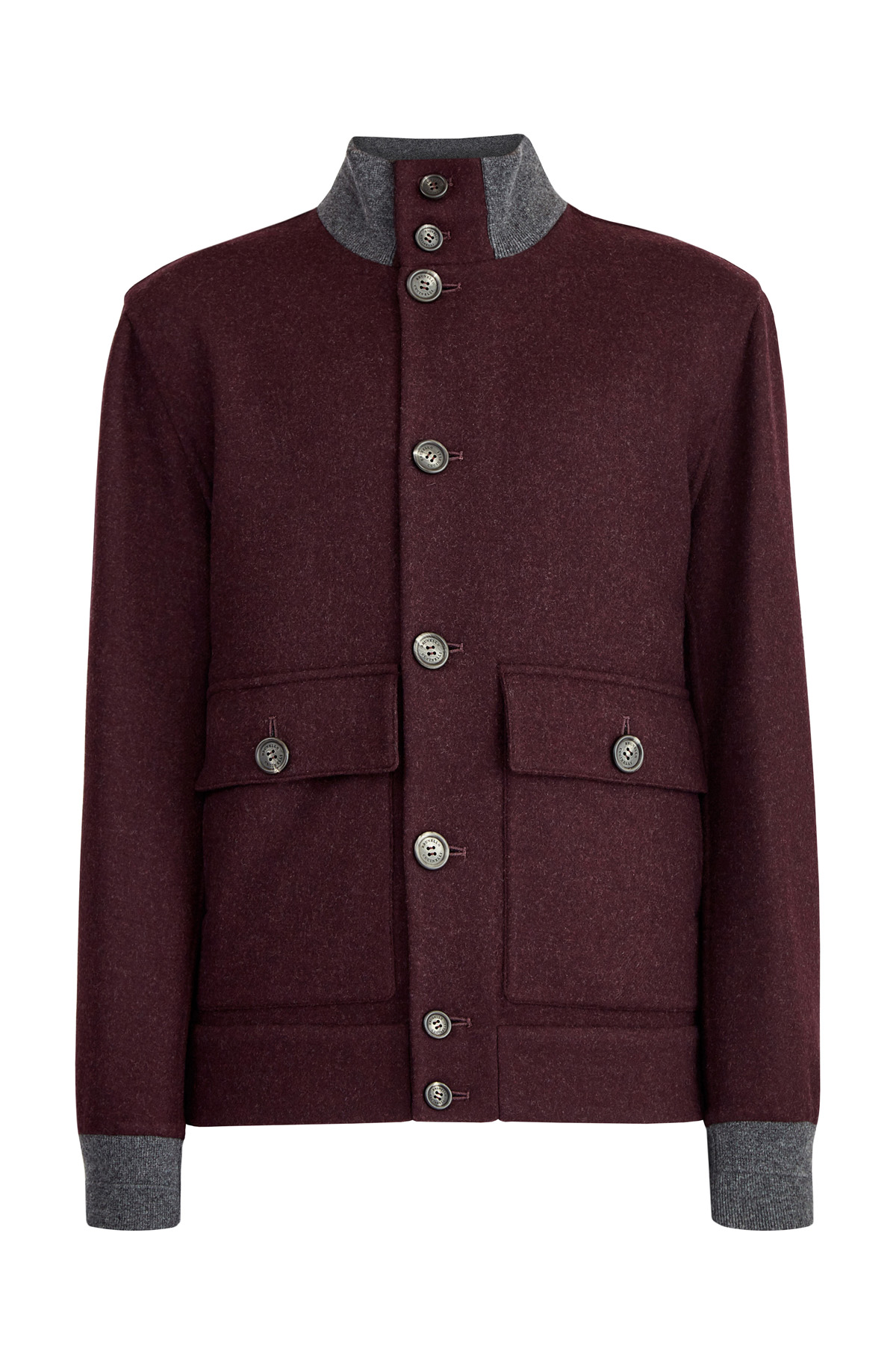 Укороченное пальто из шерсти с вязаными вставками BRUNELLO CUCINELLI, цвет бордовый, размер 54 - фото 1
