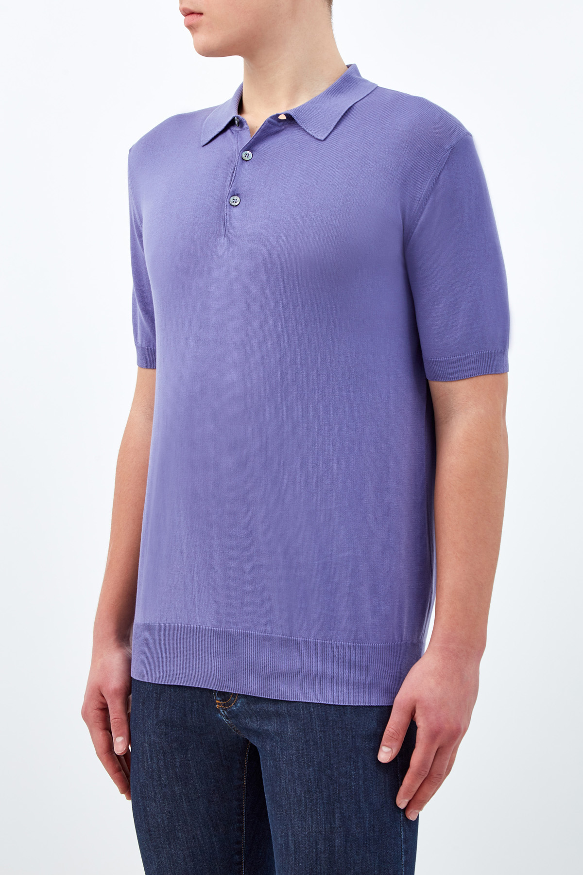 Джемпер-поло из легкой хлопковой пряжи CANALI, цвет фиолетовый, размер 52;60 - фото 3
