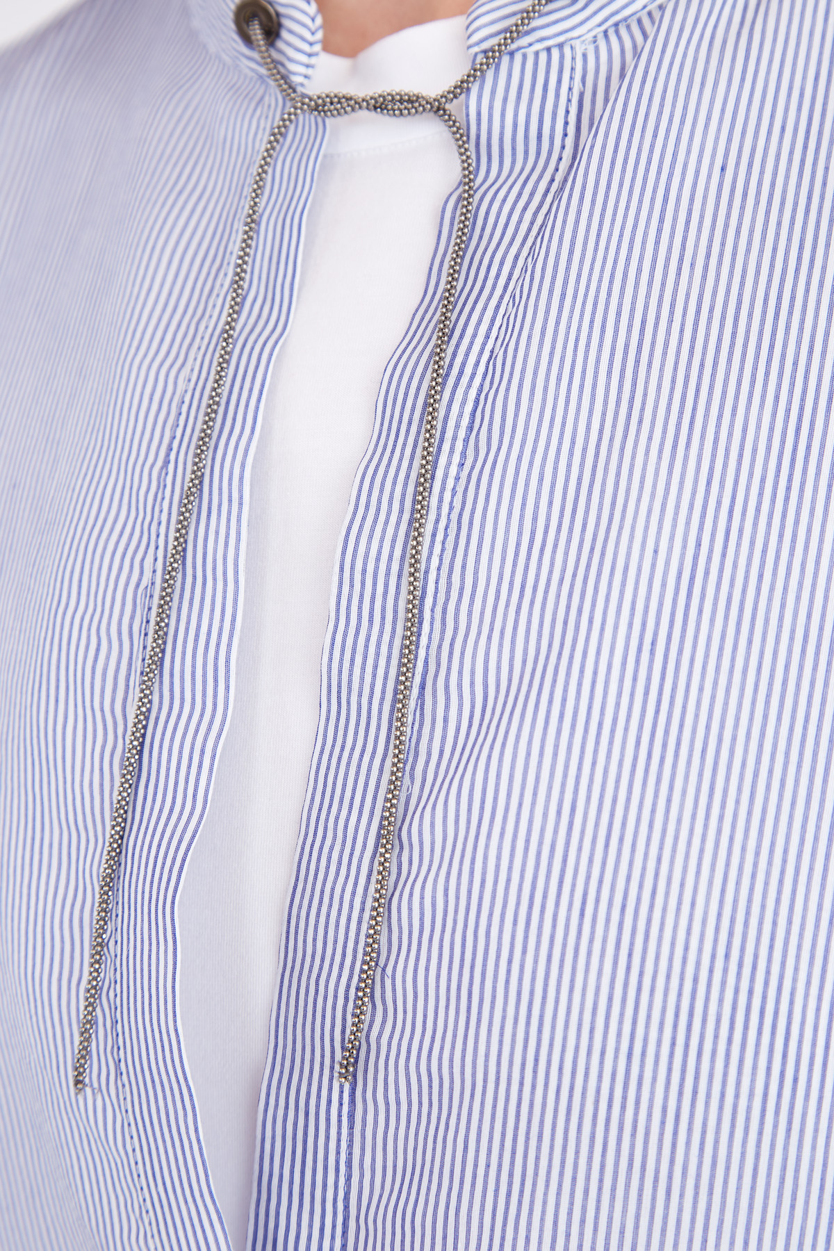 Удлиненная блузка-туника из жатой ткани Striped Crispy BRUNELLO CUCINELLI, цвет голубой, размер 44 - фото 5