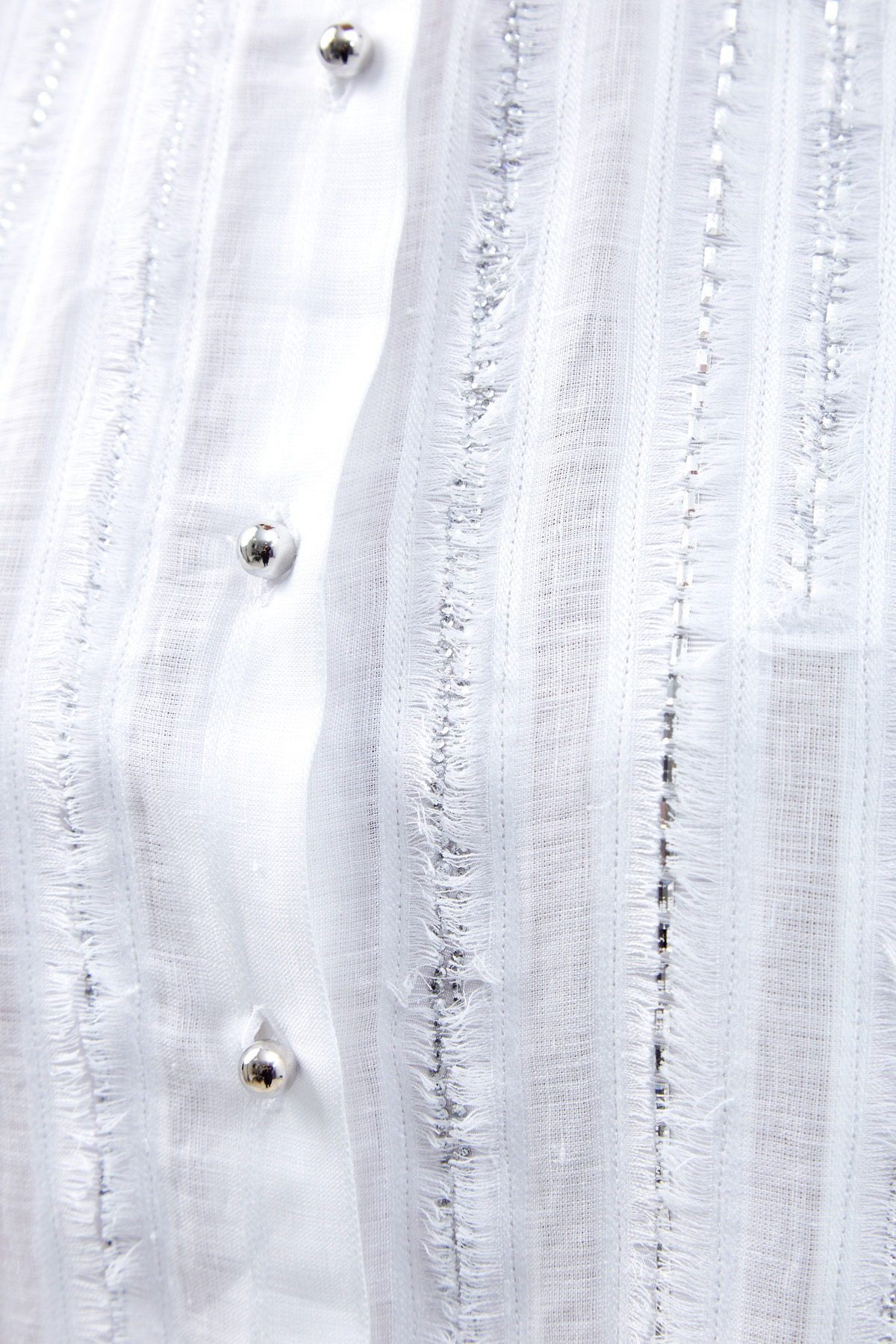 Льняная рубашка-oversize с бахромой и кристаллами ERMANNO SCERVINO, цвет белый, размер 40 - фото 3