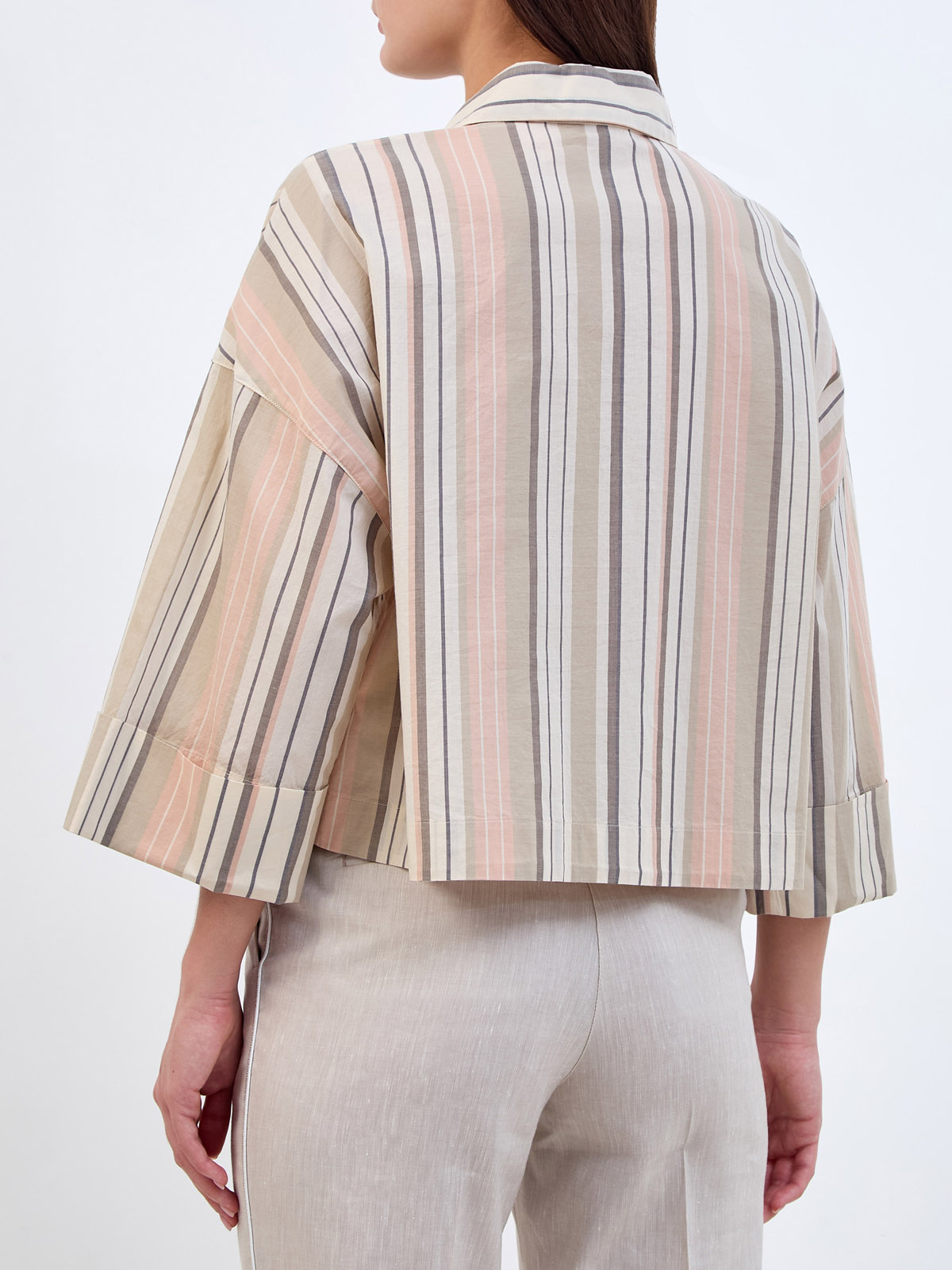 Укороченная рубашка из хлопкового поплина с принтом в полоску PESERICO, цвет бежевый, размер 40;42;44 - фото 4