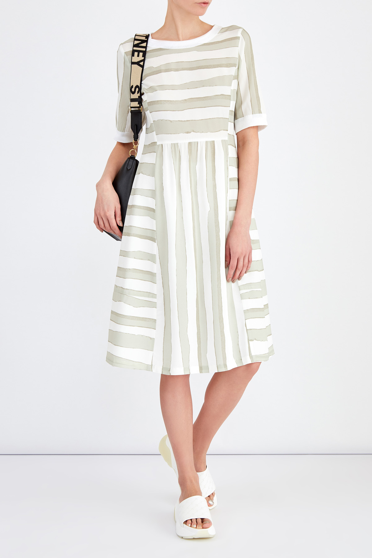 Приталенное платье из струящейся ткани с трикотажной отделкой LORENA ANTONIAZZI, цвет мульти, размер 42 - фото 2