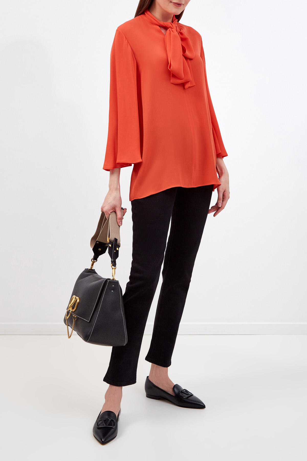 Шелковая блуза из коллекции Neonature с рукавами-клеш VALENTINO, цвет оранжевый, размер 40;42;44;38 - фото 2