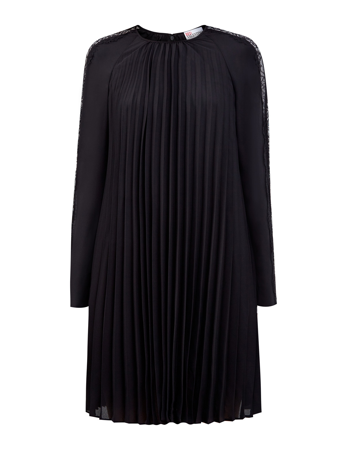 Плиссированное платье из жоржета с кружевной отделкой REDVALENTINO, цвет черный, размер M;L;S - фото 1