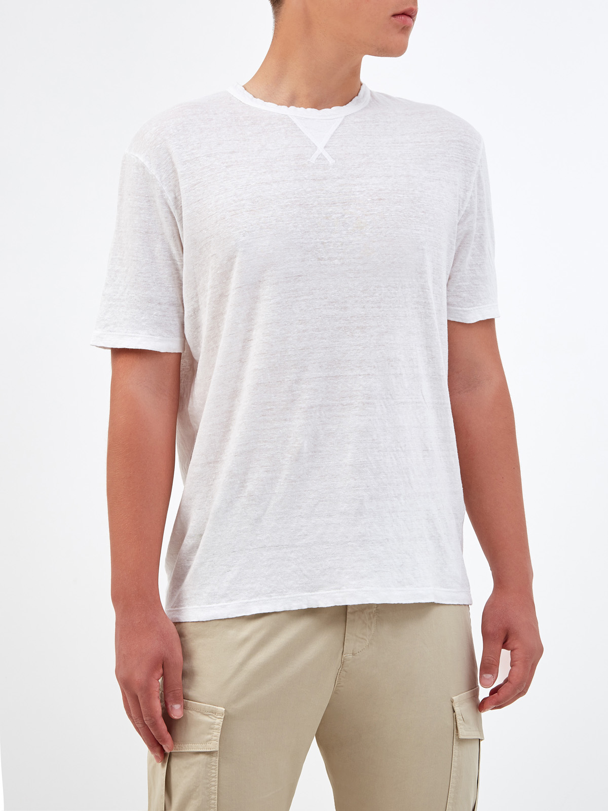 Однотонная футболка из дышащей льняной ткани ELEVENTY, цвет белый, размер 52 - фото 3