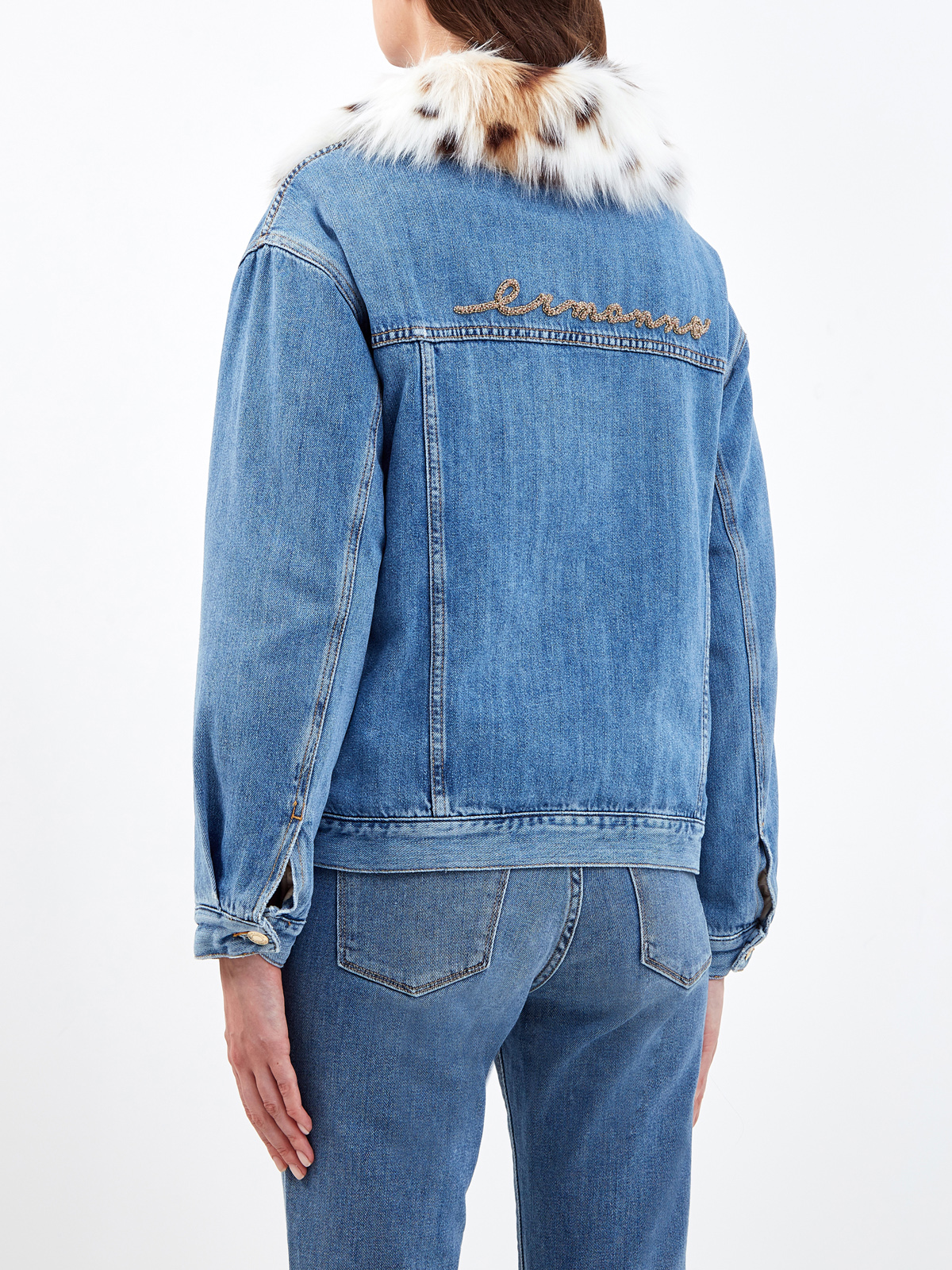 Утепленная джинсовая куртка с меховой отделкой ERMANNO ERMANNO SCERVINO, цвет голубой, размер 40;42 - фото 4