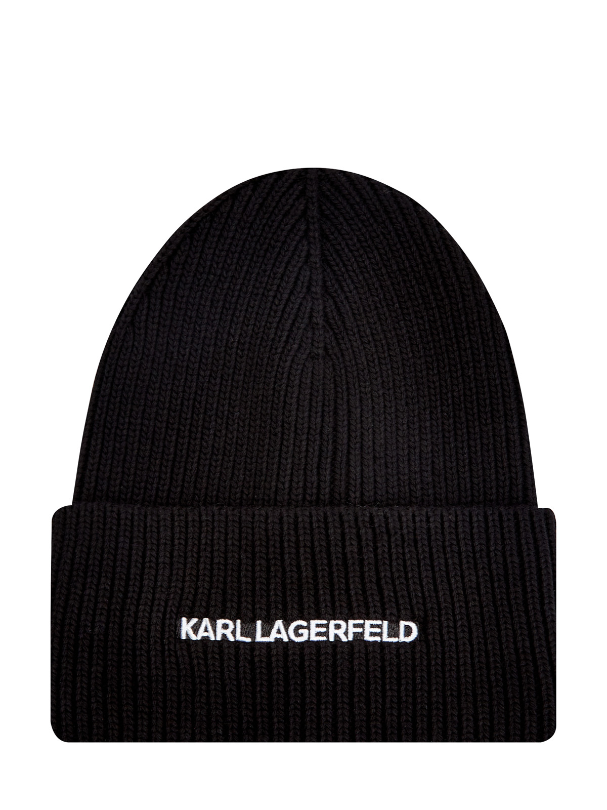 Шапка K/Essential английской вязки с контрастной вышивкой KARL LAGERFELD, цвет черный, размер 37;38;39;40;41;42
