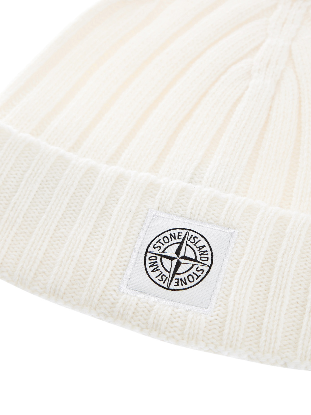 Шерстяная шапка с отворотом и фирменной нашивкой STONE ISLAND, цвет белый, размер 52;54;56;58;60 - фото 3