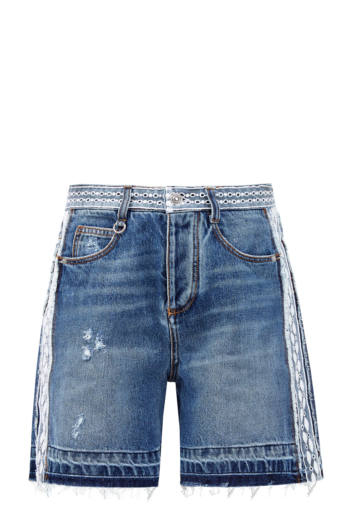 Джинсовые шорты с расшитыми вручную вставками ERMANNO SCERVINO, цвет синий, размер 38