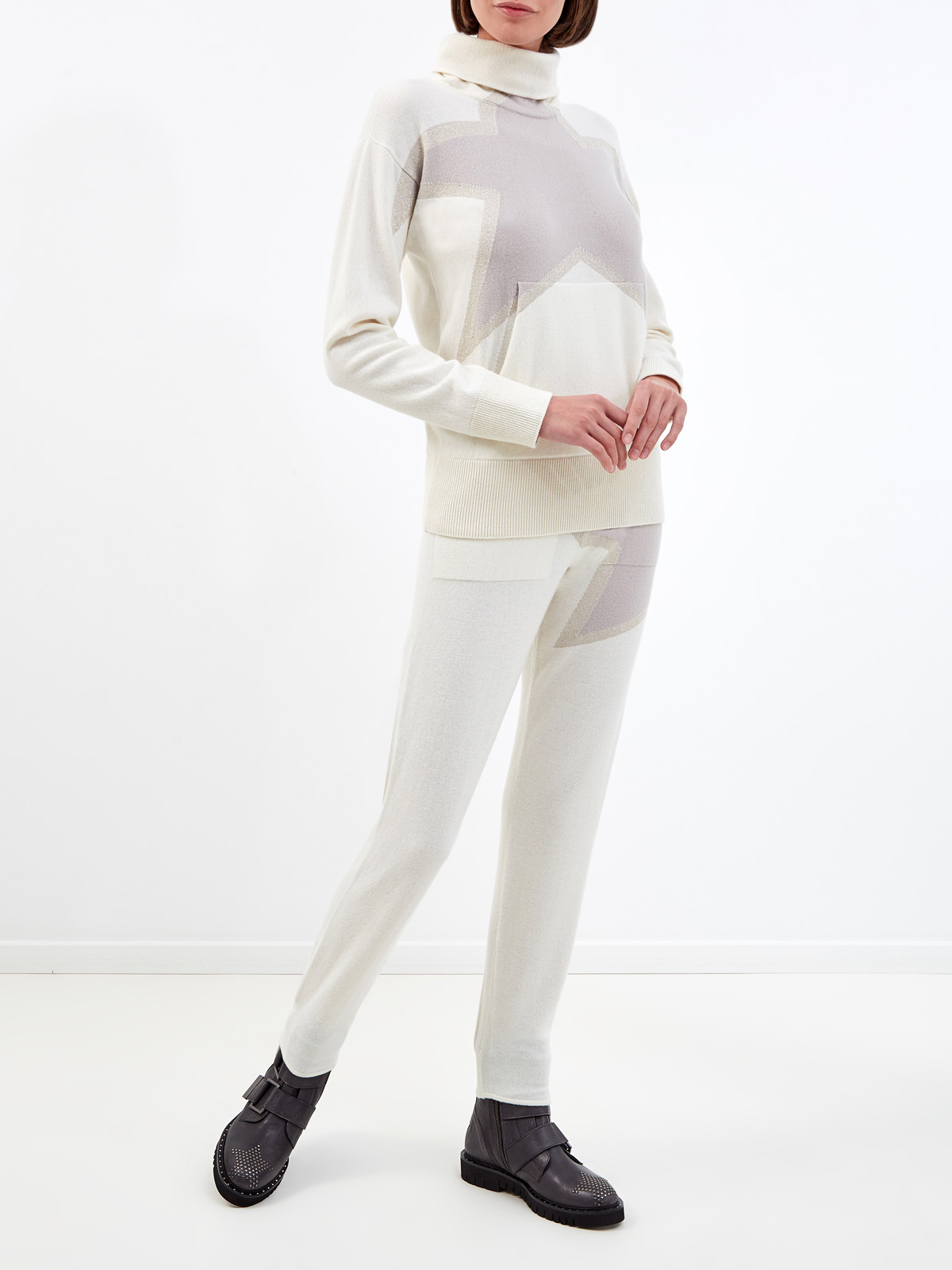 Джемпер из шерсти и кашемира с мерцающей интарсией LORENA ANTONIAZZI, цвет белый, размер 40;42 - фото 2