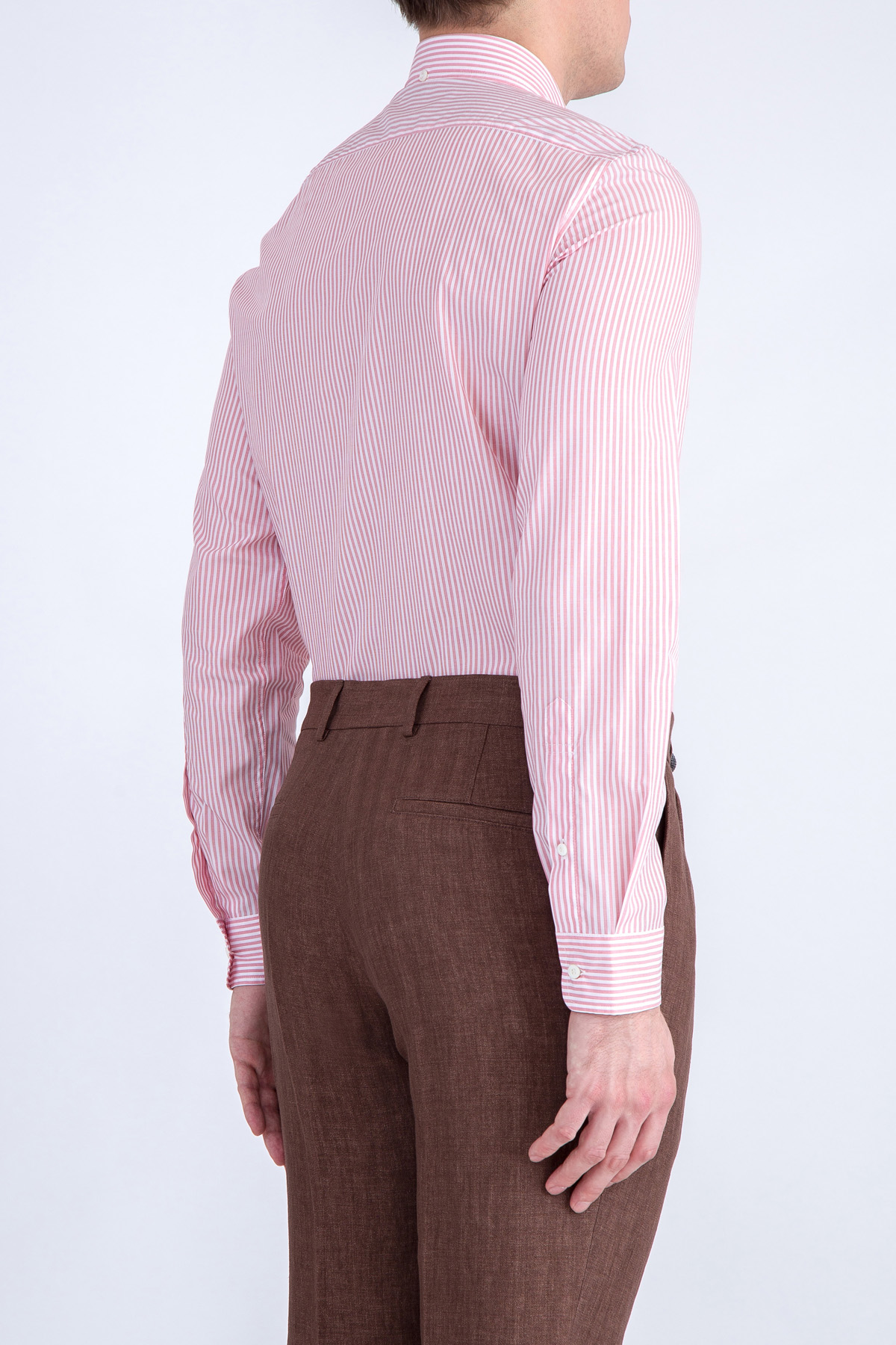 Хлопковая рубашка с узором в виде вертикальных полос розового цвета BRUNELLO CUCINELLI, размер 48 - фото 4