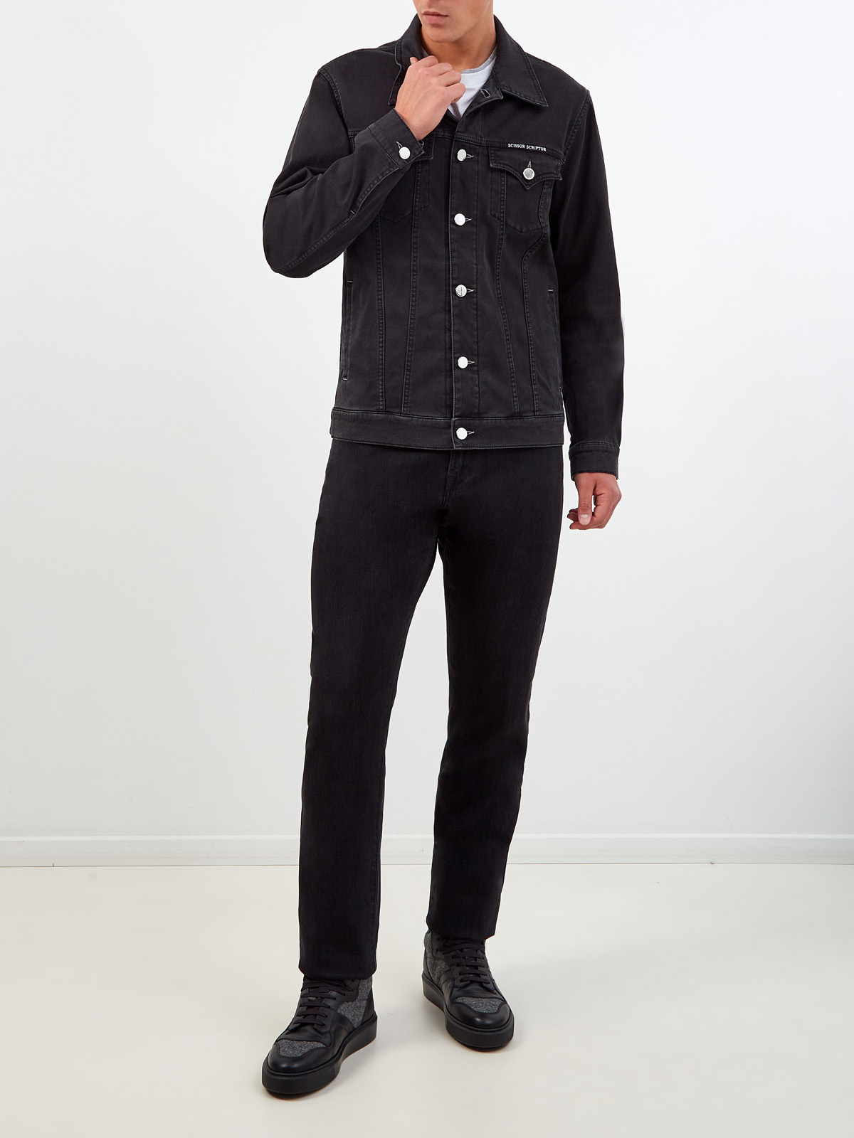 Куртка из окрашенного вручную японского денима с литой фурнитурой SCISSOR SCRIPTOR, цвет черный, размер 50;52;54;56;58 - фото 2
