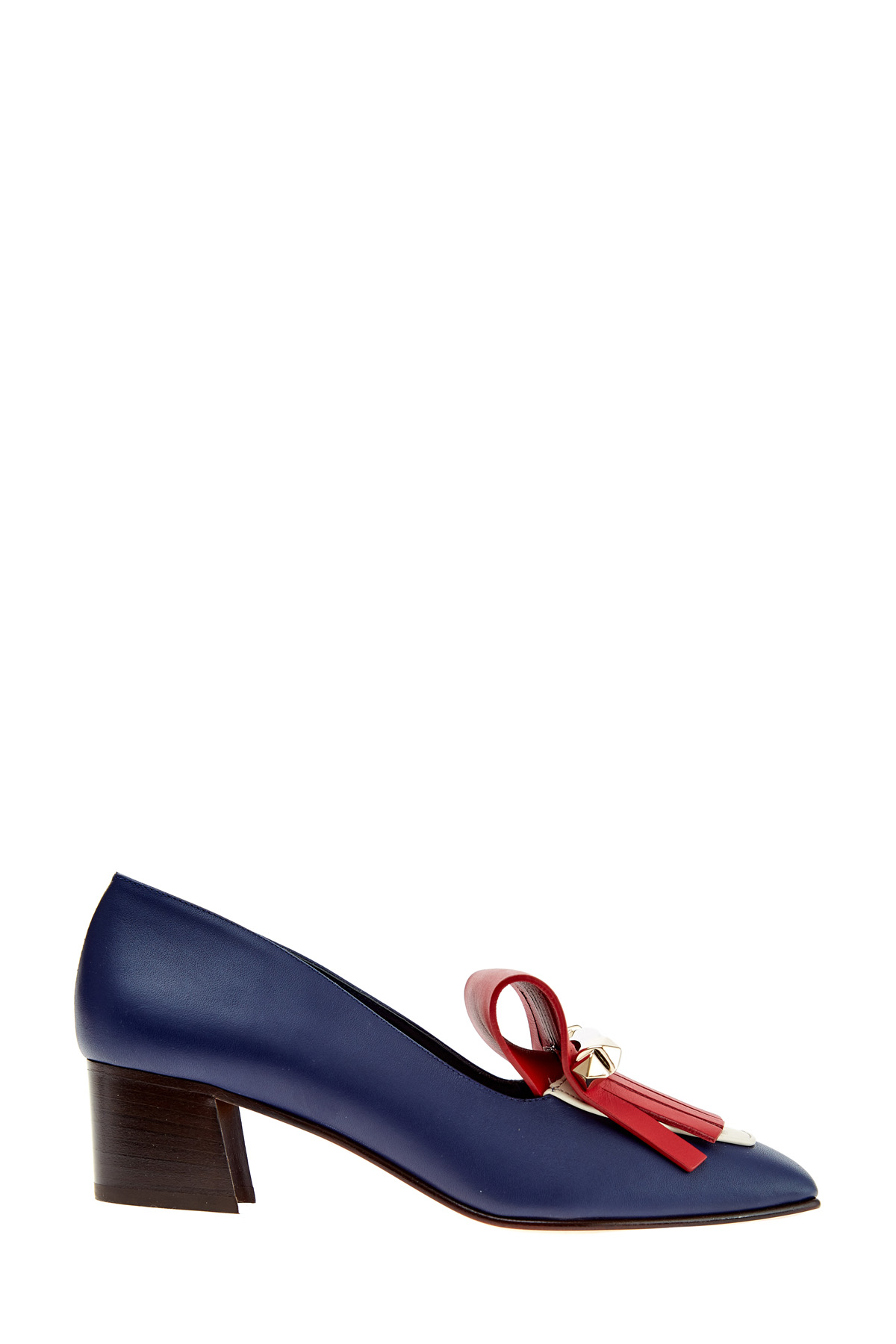 Туфли-colorblock с бахромой из кожи и пряжкой с платиновым покрытием VALENTINO GARAVANI, цвет синий, размер 37.5;38