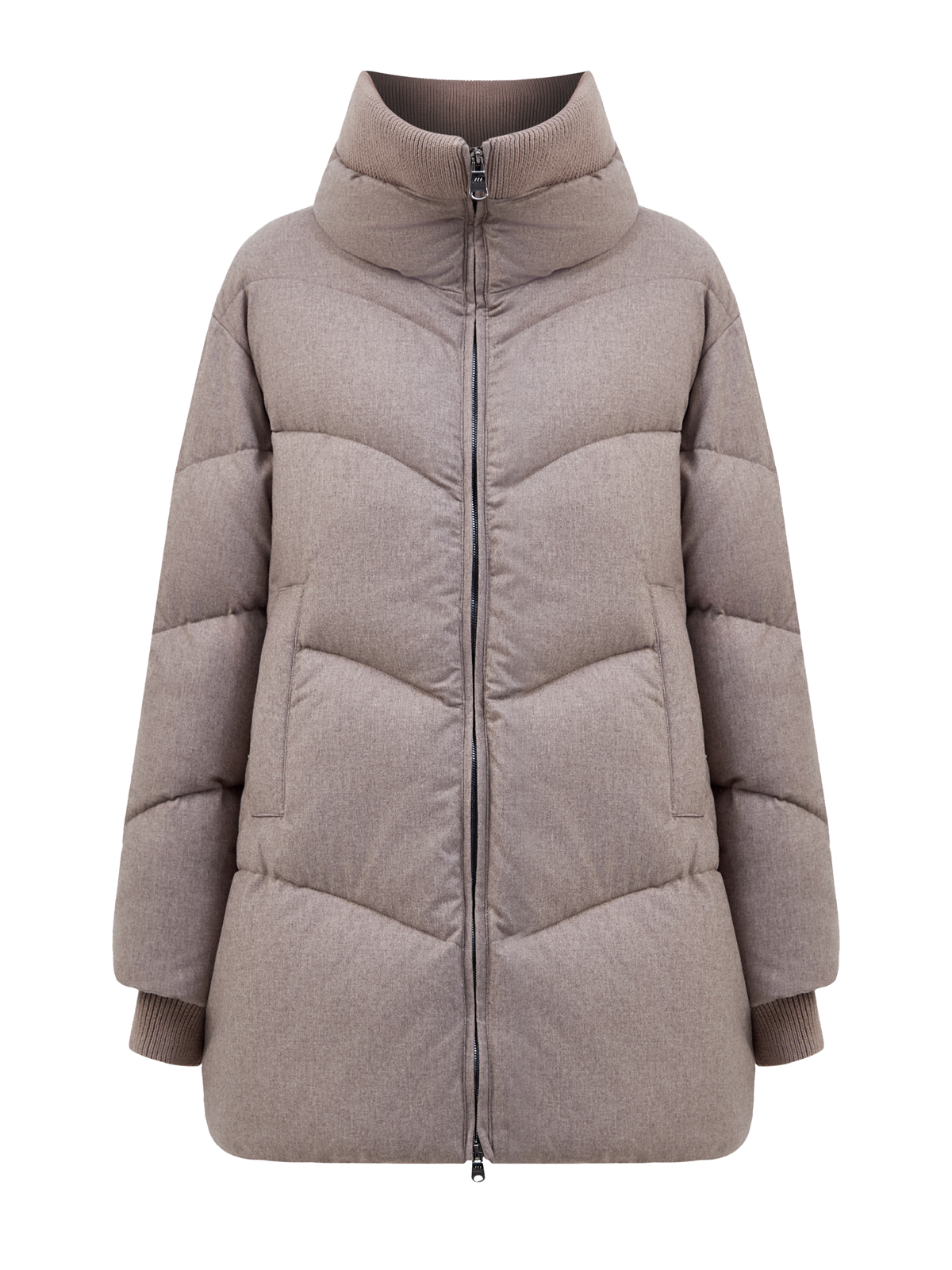 

Пуховик Zebu из смесового кашемира с вязаными манжетами, Коричневый, Пуховик Zebu из смесового кашемира с вязаными манжетами