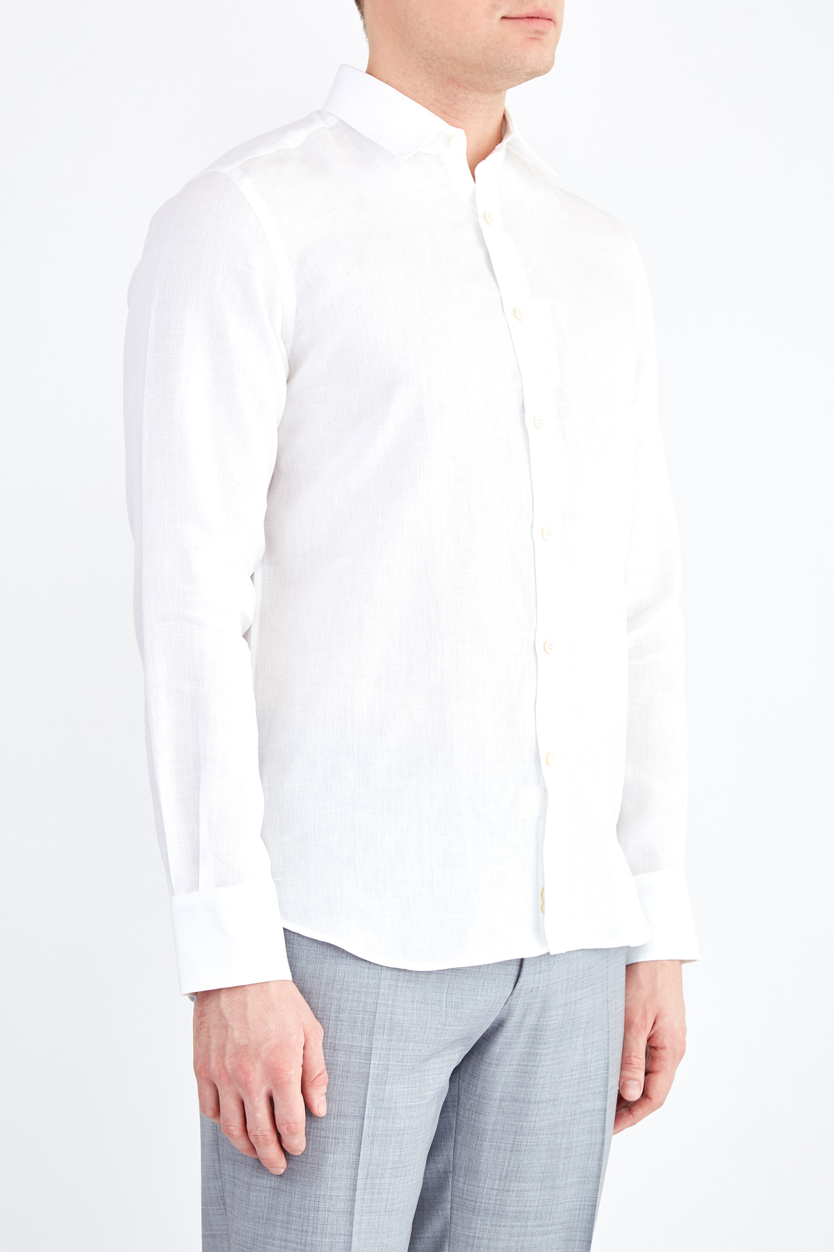 Белая льняная рубашка в классическом стиле CANALI, цвет белый, размер 46;52 - фото 3