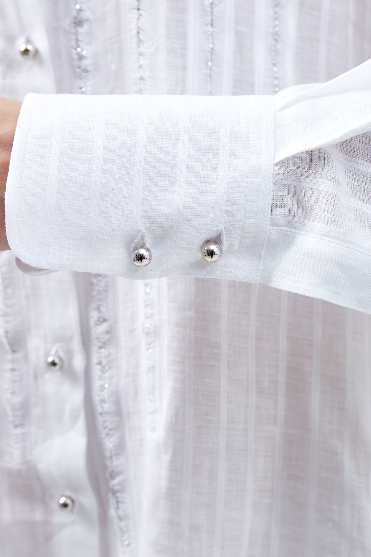 Льняная рубашка-oversize с бахромой и кристаллами ERMANNO SCERVINO, цвет белый, размер 40 - фото 4