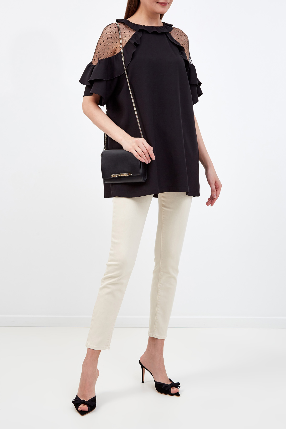 Блуза с объемными рукавами и вставками из тюля «пуэн-деспри» REDVALENTINO, цвет черный, размер 2XL;M - фото 2