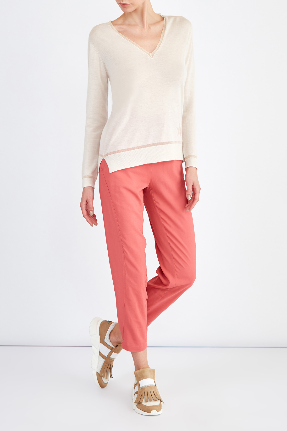Укороченные брюки с трикотажным поясом и отделкой люрексом LORENA ANTONIAZZI, цвет розовый, размер 40;42;44 - фото 2