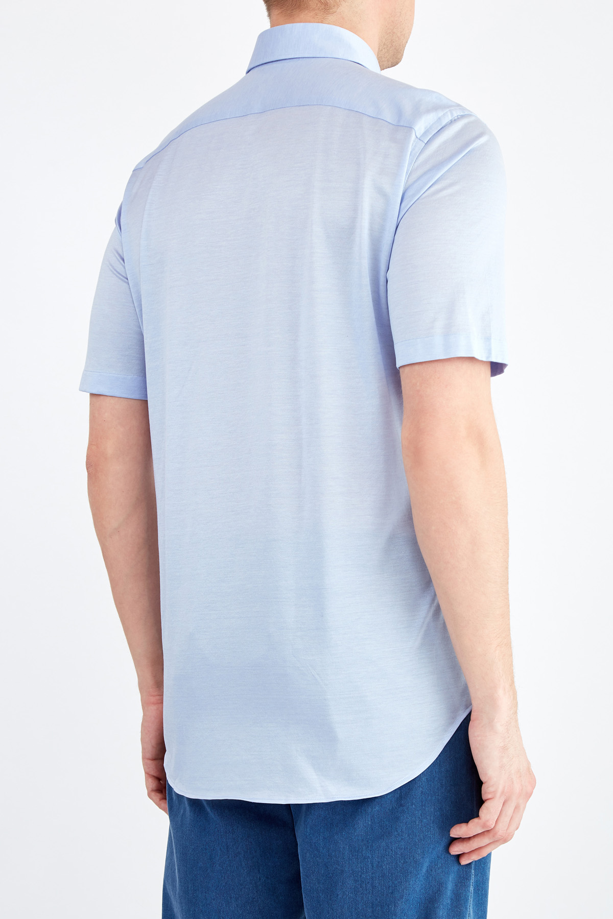 Базовая голубая рубашка с коротким рукавом из пике CANALI, цвет голубой, размер 46 - фото 4