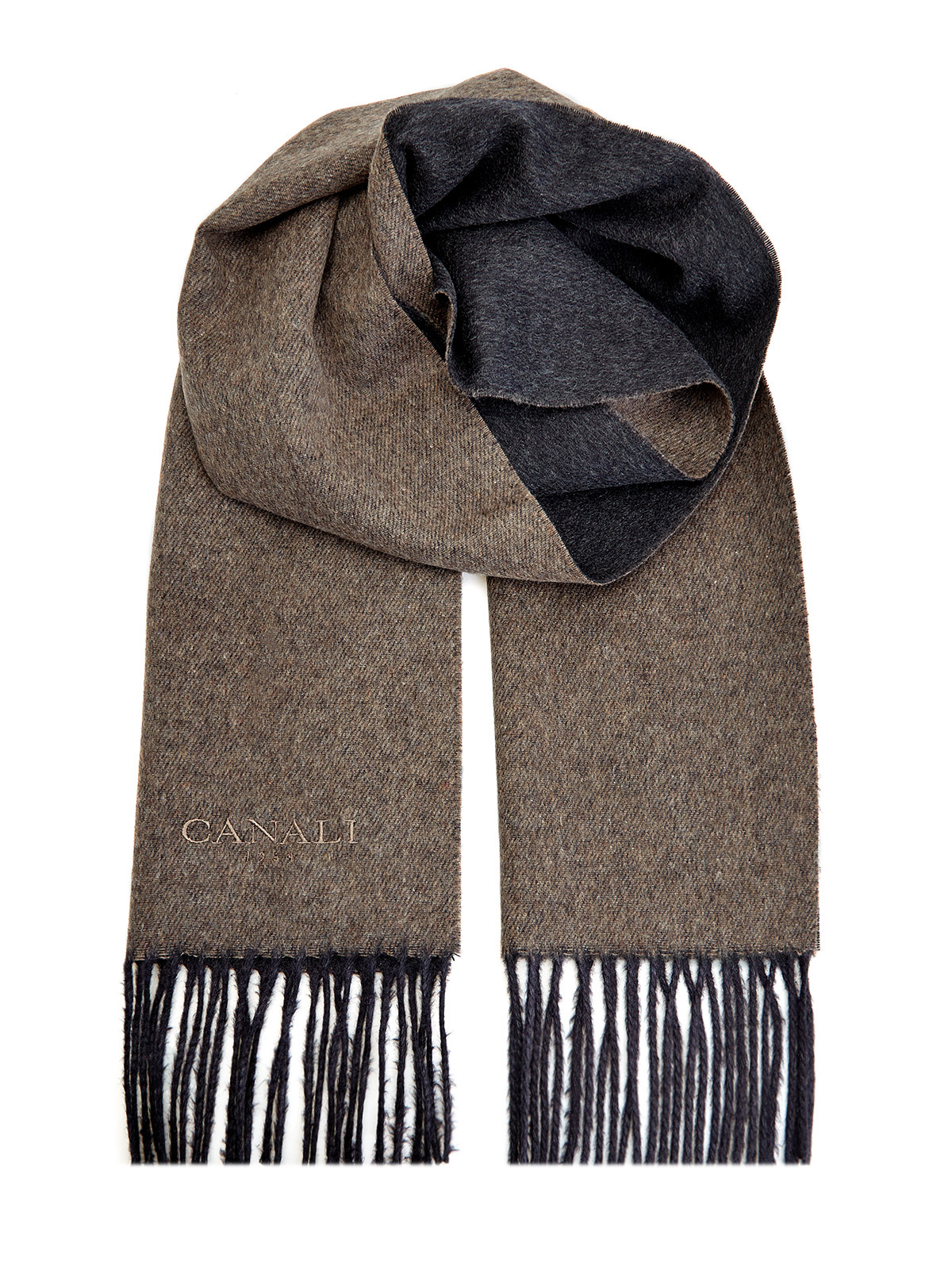 Двусторонний шарф Exclusive из кашемира и шелка CANALI, цвет коричневый, размер 40;42;44 - фото 1