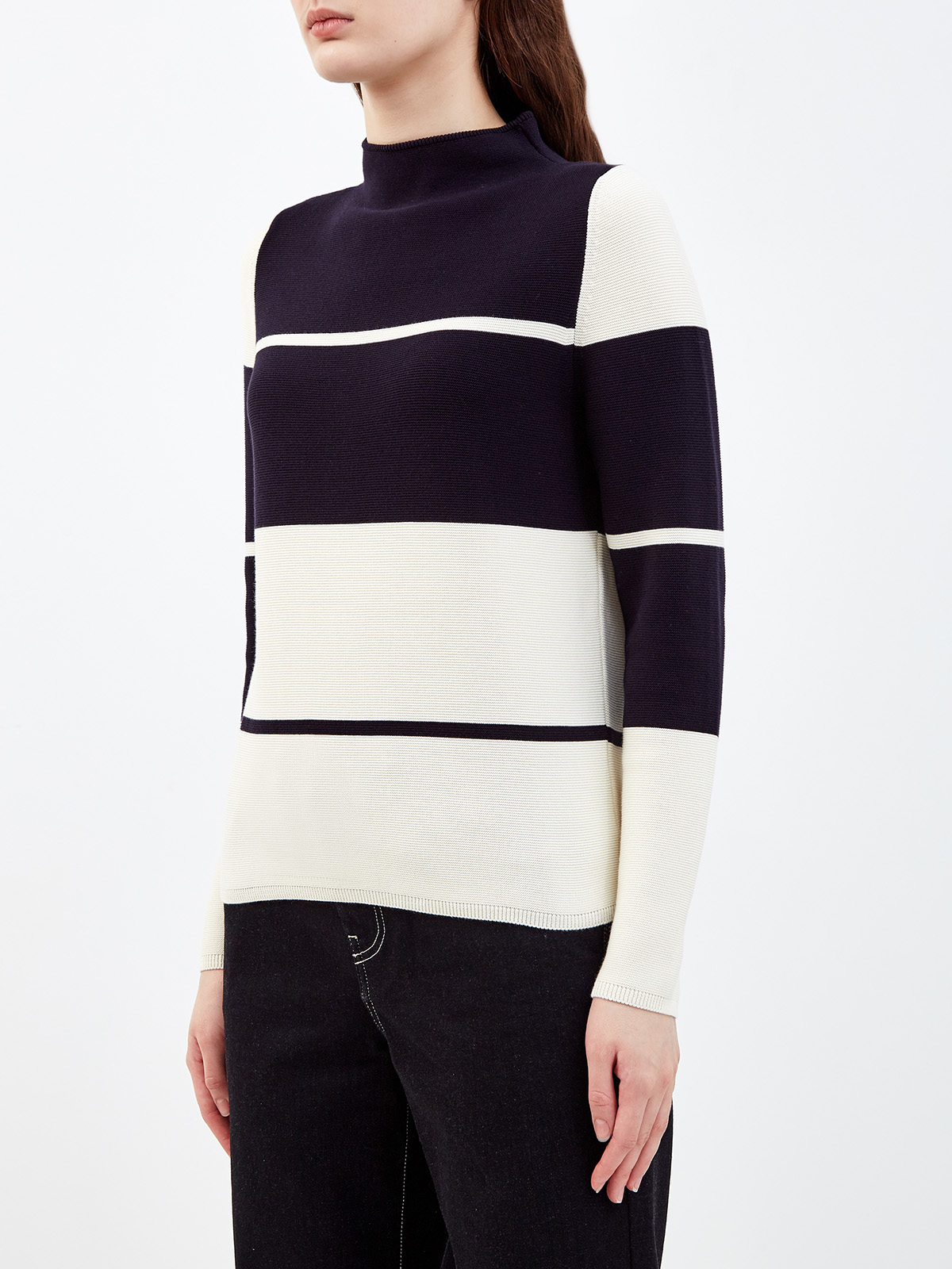 Пуловер из хлопковой пряжи в стиле colorblock LORENA ANTONIAZZI, цвет черно-белый, размер 40 - фото 3