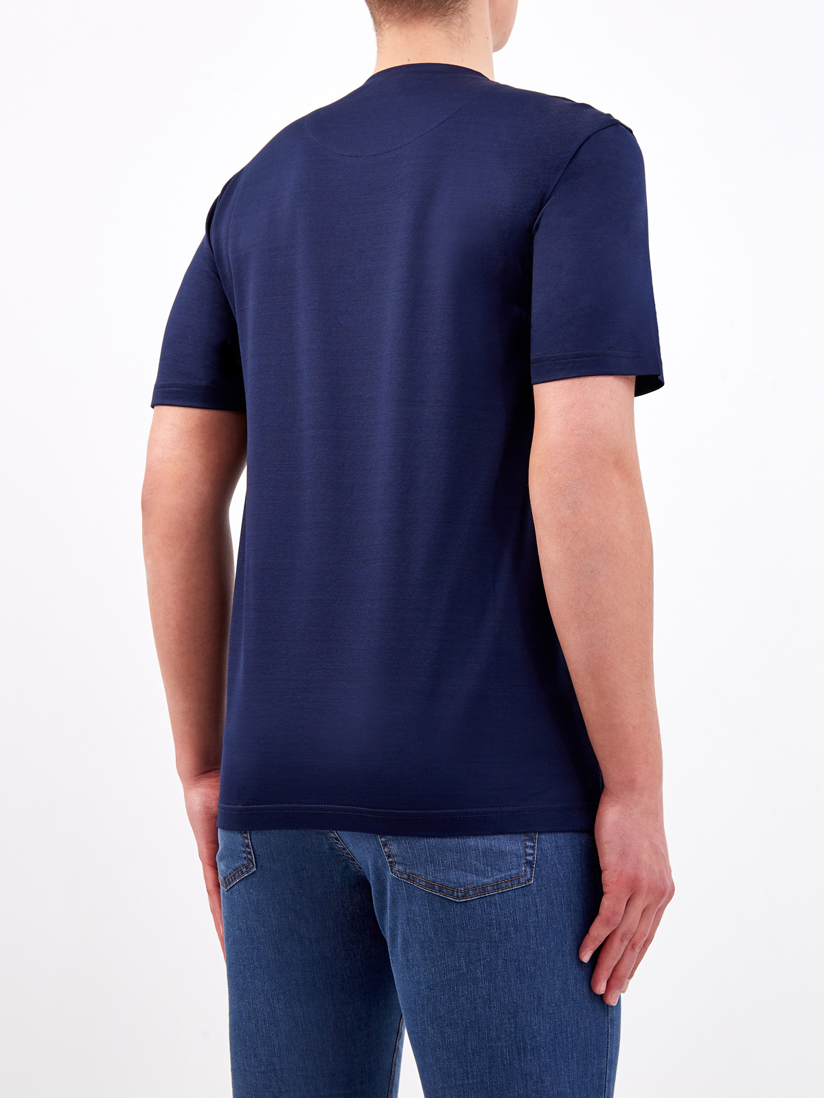Хлопковая футболка с асимметричным принтом-аппликацией CANALI, цвет синий, размер 52;54;56;58;60;50 - фото 4