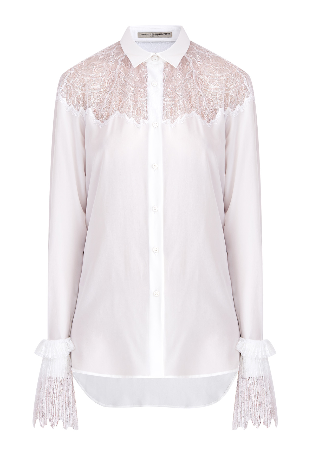 Блуза с инкрустацией кружевом и рукавами в винтажном стиле ERMANNO SCERVINO, цвет белый, размер 38;40 - фото 1