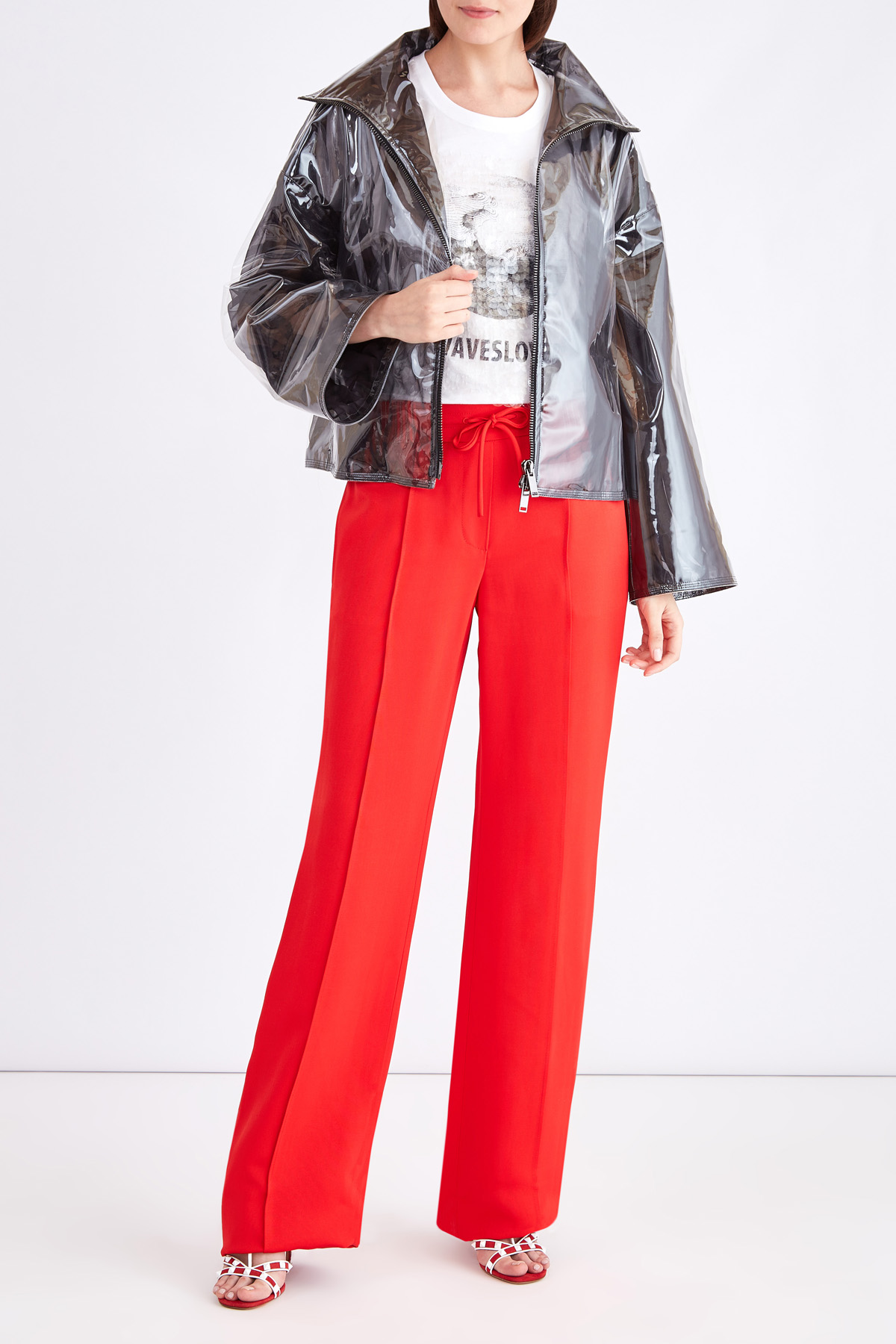 Широкие прямые брюки со стеганым поясом и прошитыми стрелками VALENTINO, цвет красный, размер 38;40;42 - фото 2