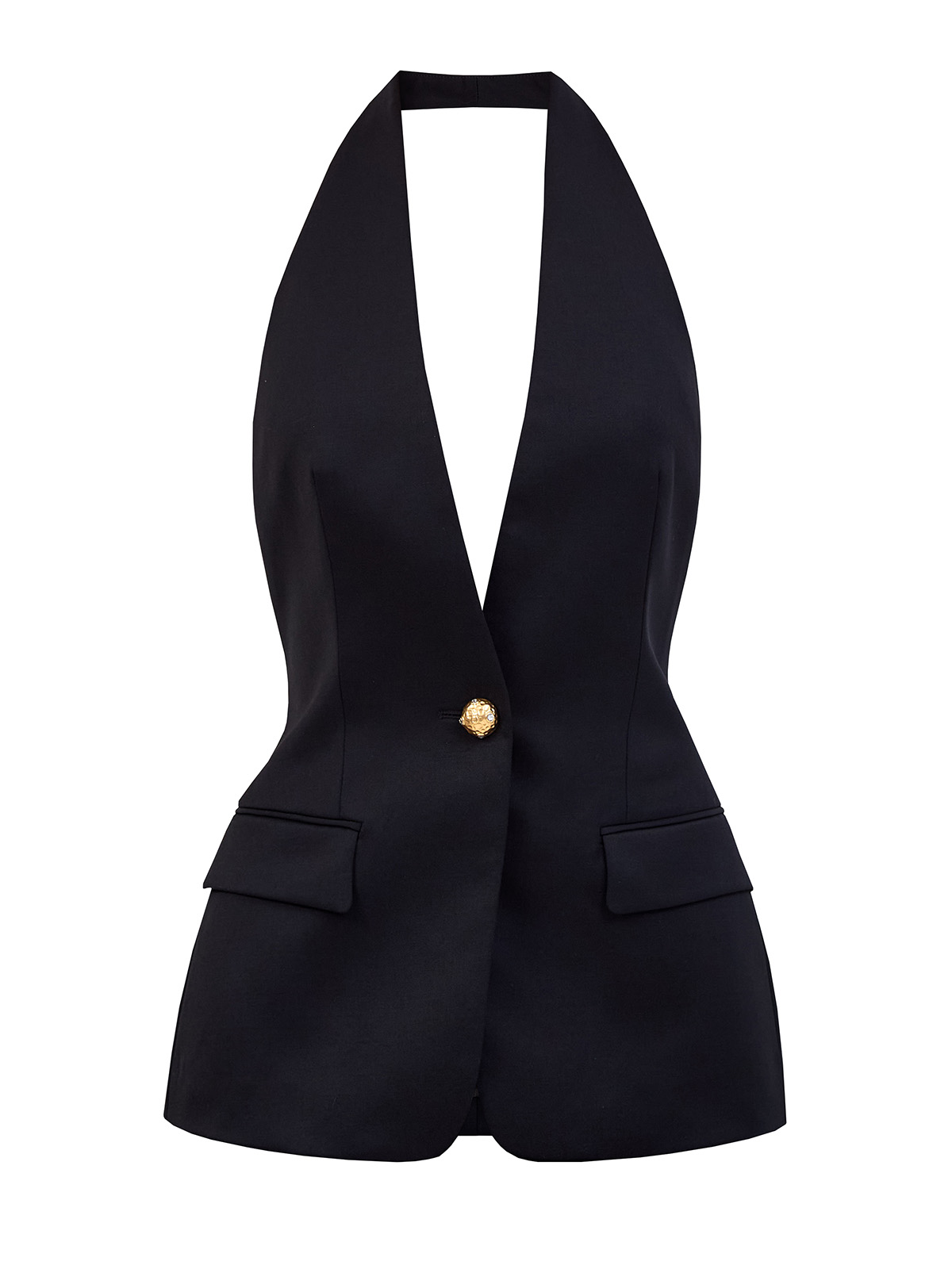 

Приталенный жилет из шерсти с глубоким V-образным вырезом, Черный, Приталенный жилет из шерсти с глубоким V-образным вырезом