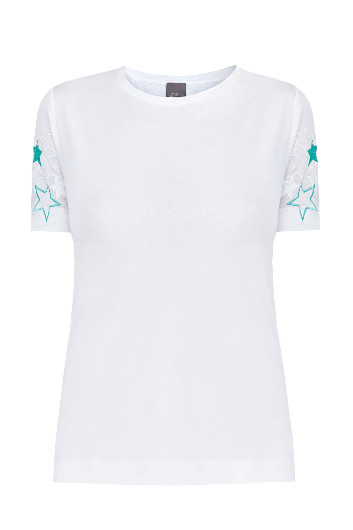 Базовая футболка из хлопкового джерси с контрастной вышивкой LORENA ANTONIAZZI, цвет белый, размер 44 - фото 1
