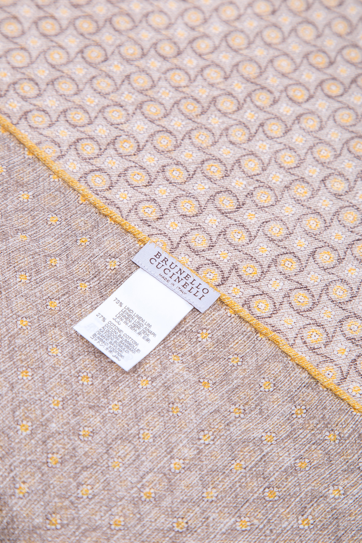Мужской платок-паше из хлопка и льна с геометрическим орнаментом BRUNELLO CUCINELLI, цвет бежевый, размер 41 - фото 4