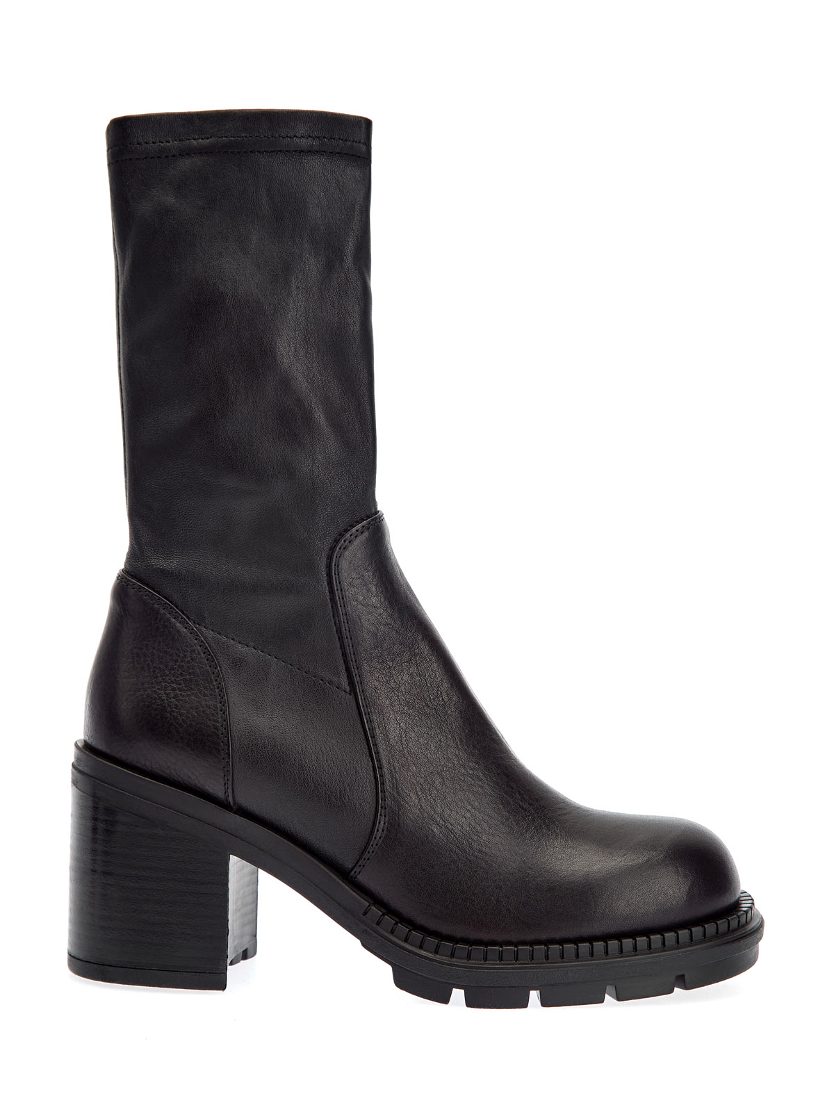 

Ботильоны из полированной телячьей кожи на широком каблуке, Черный, Ботильоны из полированной телячьей кожи на широком каблуке