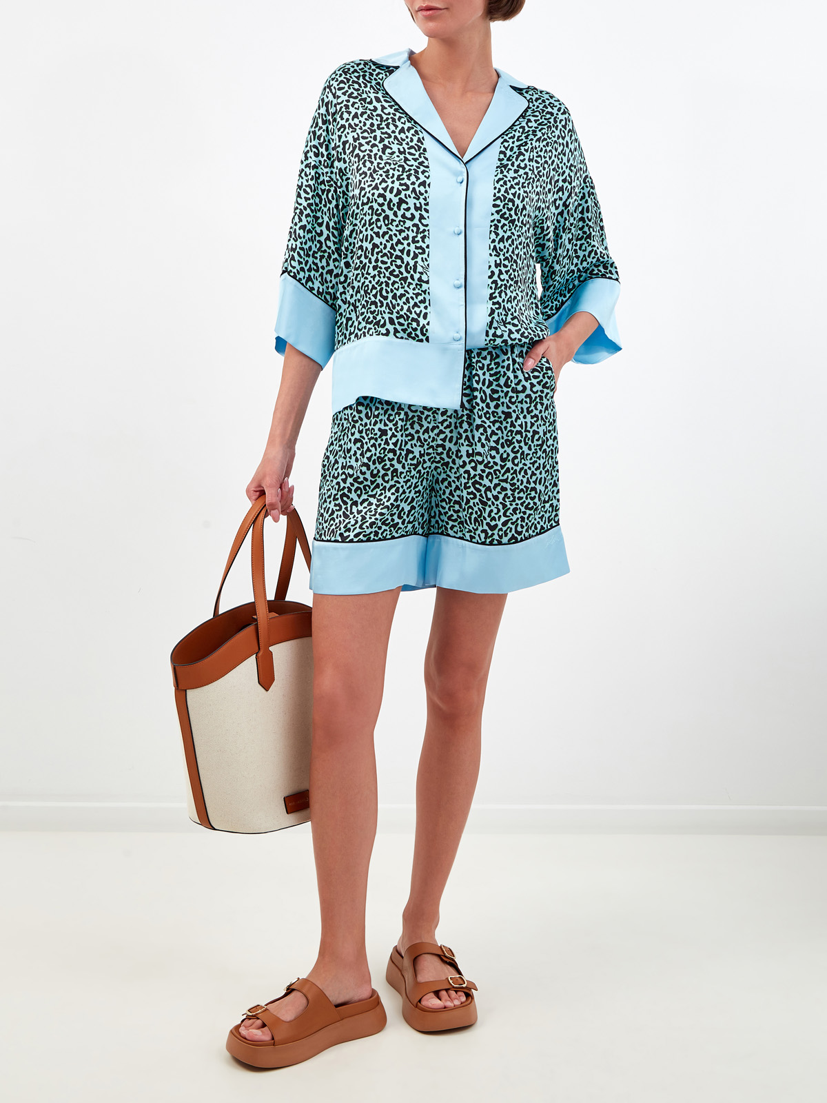 Блуза в пижамном стиле с анималистичным паттерном KARL LAGERFELD, цвет голубой, размер XS;M;L;S - фото 2