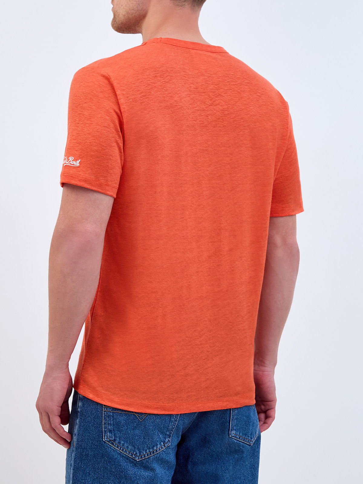 Льняная футболка с вышитым логотипом и накладным карманом MC2 SAINT BARTH, цвет красный, размер M;L;XL;2XL;3XL - фото 4