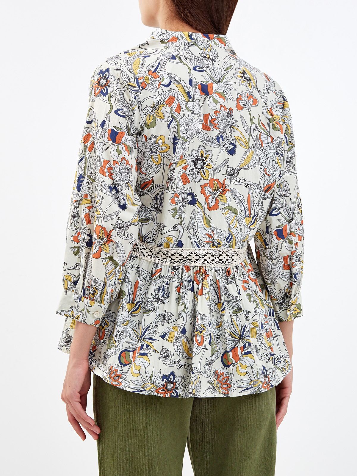 Блуза из дышащего хлопка с ажурным декором и принтом ERMANNO FIRENZE, цвет бежевый, размер 40;42;44;46;38 - фото 4