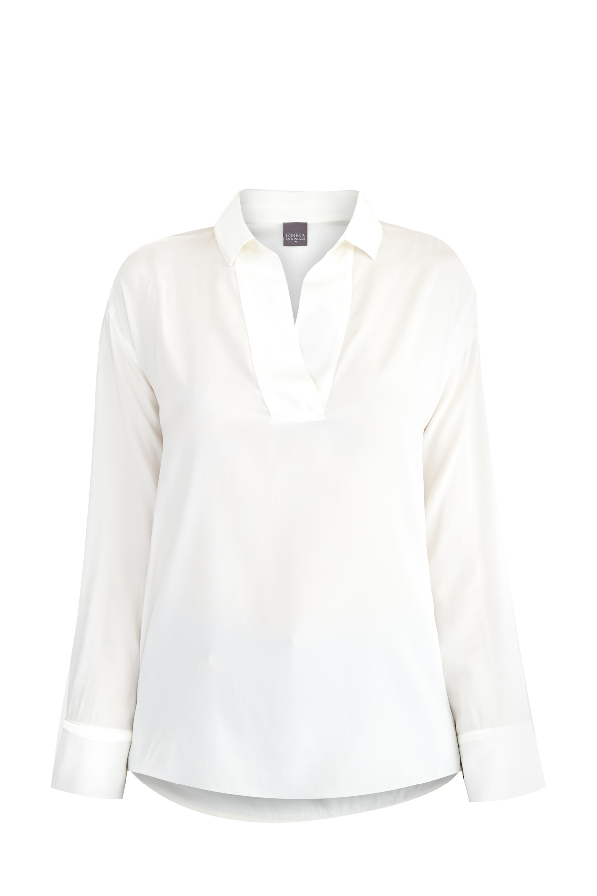 Блуза из чистого шелка с асимметричными кромками и отложным воротом LORENA ANTONIAZZI, цвет белый, размер 38;40;42 - фото 1