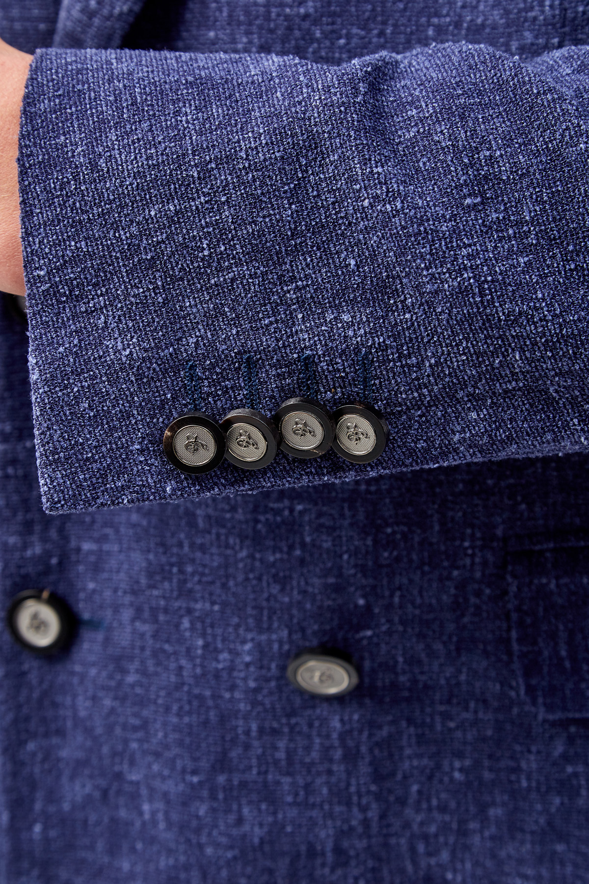 Двубортный пиджак из шерсти и льна с фигурными лацканами CANALI, цвет синий, размер 48;50;54 - фото 6