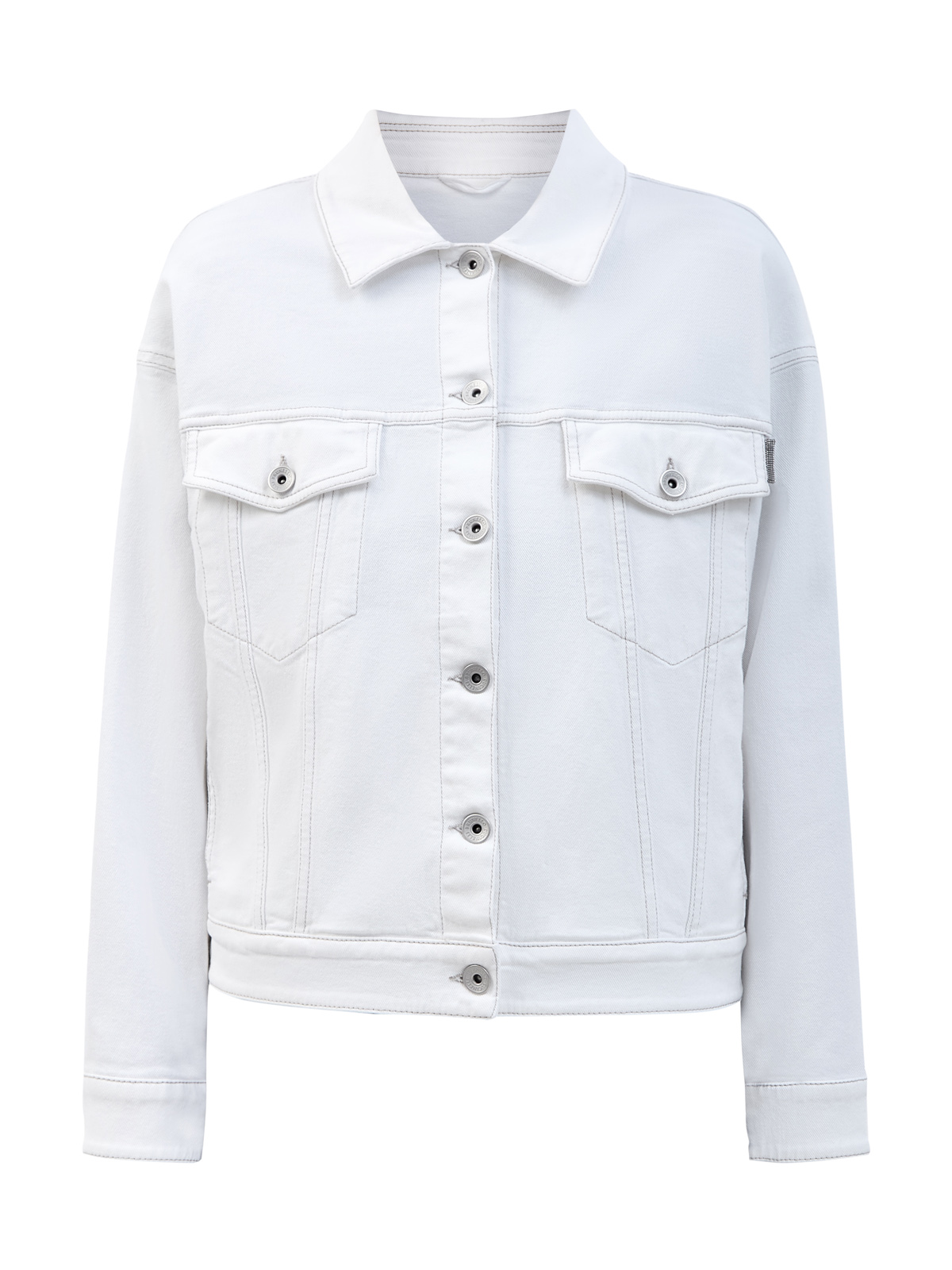 Куртка из окрашенного вручную денима с ювелирной деталью Мониль BRUNELLO CUCINELLI, цвет белый, размер 38;44 - фото 1