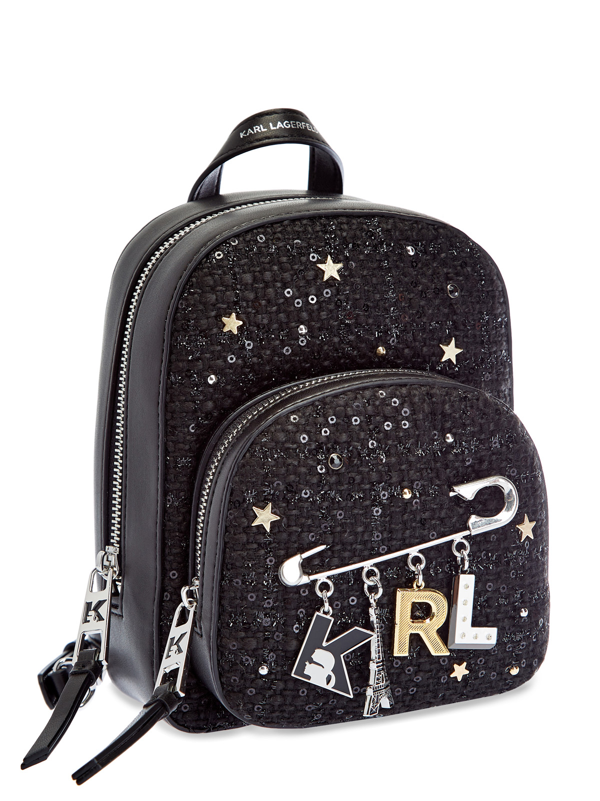 Мини-рюкзак K/Studio из твида и кожи с подвесками KARL LAGERFELD, цвет черный, размер XS;M;L;XL;XS Мини-рюкзак K/Studio из твида и кожи с подвесками - фото 3