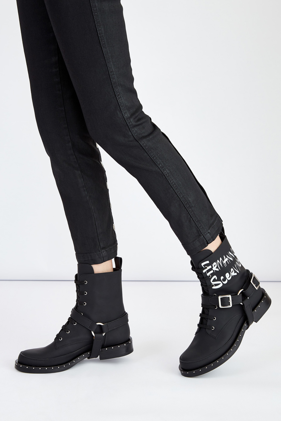 Водонепроницаемые кожаные ботинки с отделкой в стиле вестерн ERMANNO SCERVINO, цвет черный, размер 36;37 - фото 2