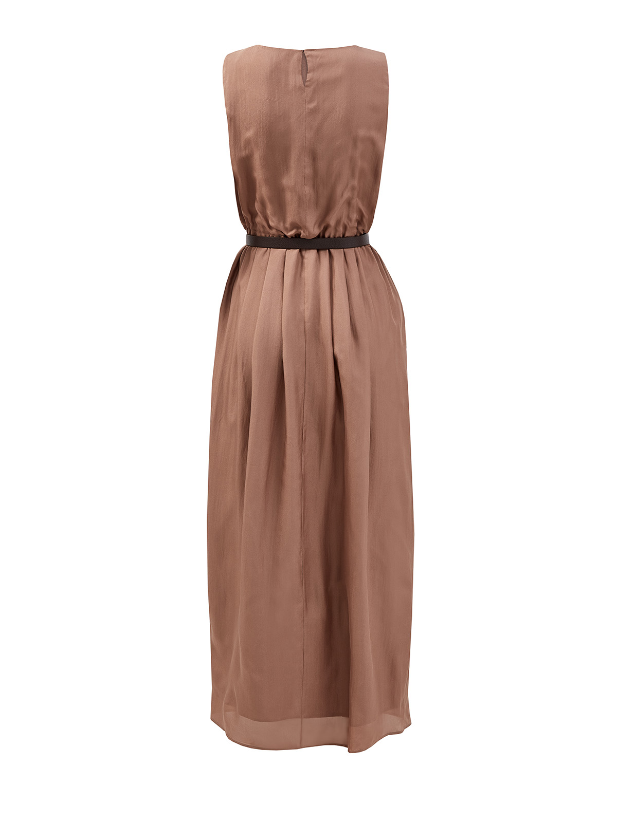 Шелковое платье с блестящими цепочками и кожаным поясом FABIANA FILIPPI, цвет коричневый, размер 48;46 - фото 2