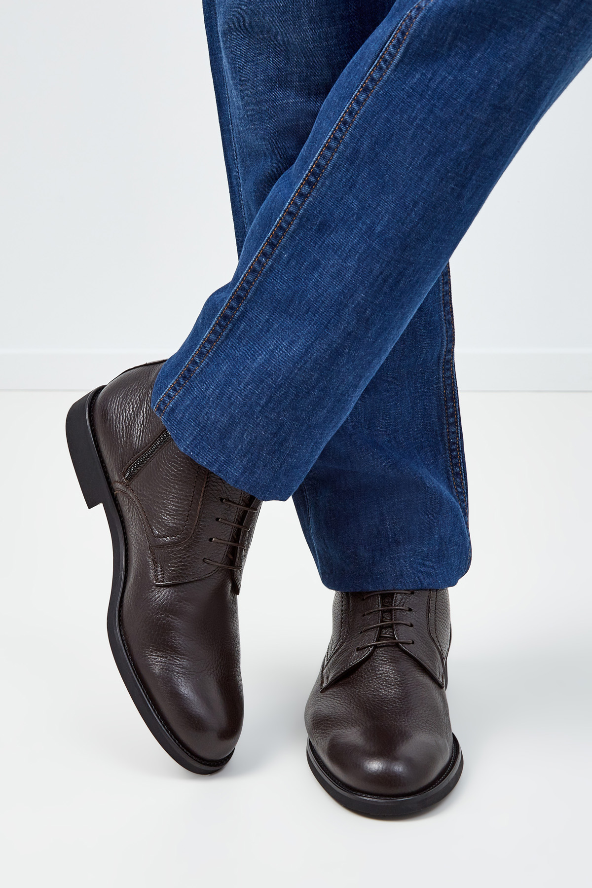 Высокие ботинки-дерби ручной работы из кожи оленя MORESCHI, цвет коричневый, размер 42.5;43;43.5 - фото 2