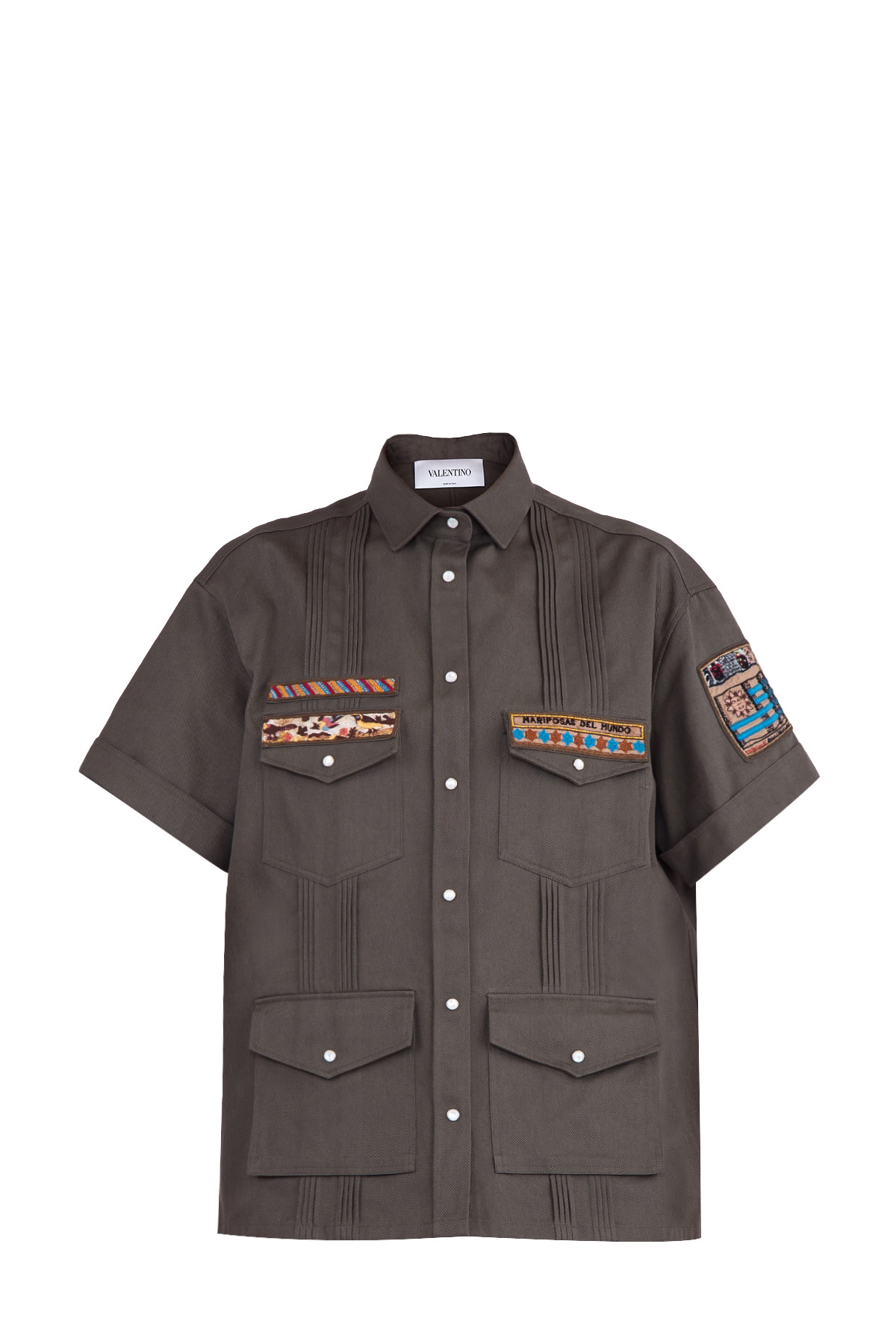 Рубашка-oversize из денима с вышивкой ручной работы VALENTINO, цвет хаки, размер 42 - фото 1